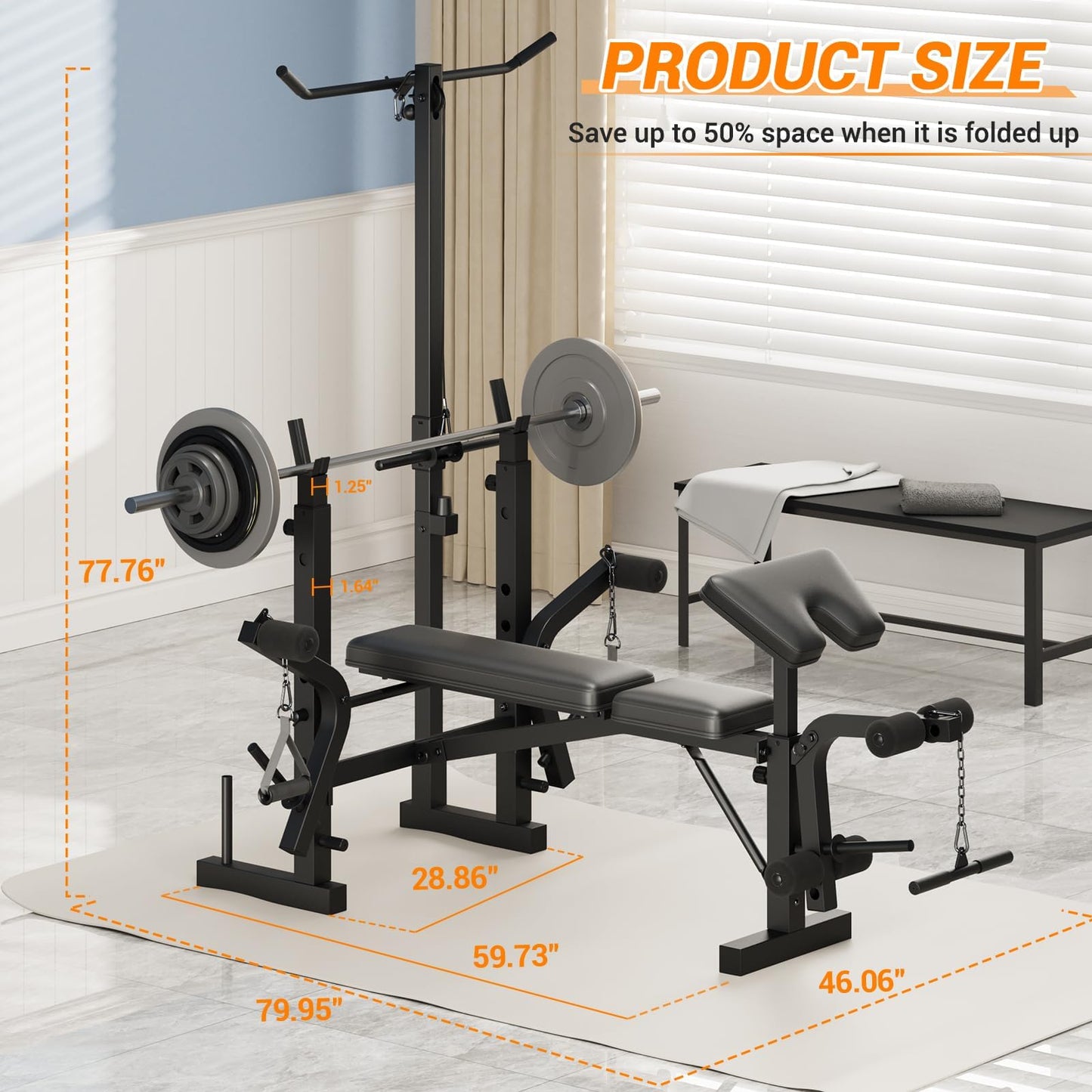 7-in-1 Olympic Weight Bench for Home Gym, 1000LB Capacity Foldable Bench Press Set with Leg Extension/Curl, Preacher Pad & Adjustable Rack, Full Body Strength Training Equipment