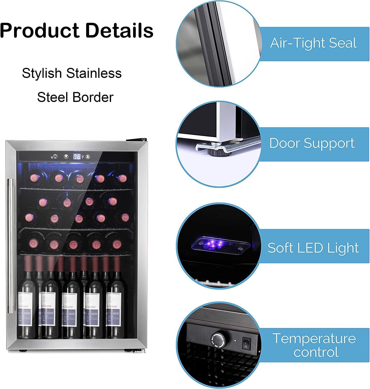 Antarctic Star Wine Cooler/Cabinet Drink Refrigerator Fridge, 36 Bottle Freestanding Wine Chiller with Stainless Steel, Double-Layer Glass Door Touch Screen for Home Office/Bar, 4.4Cu.Ft., Silver
