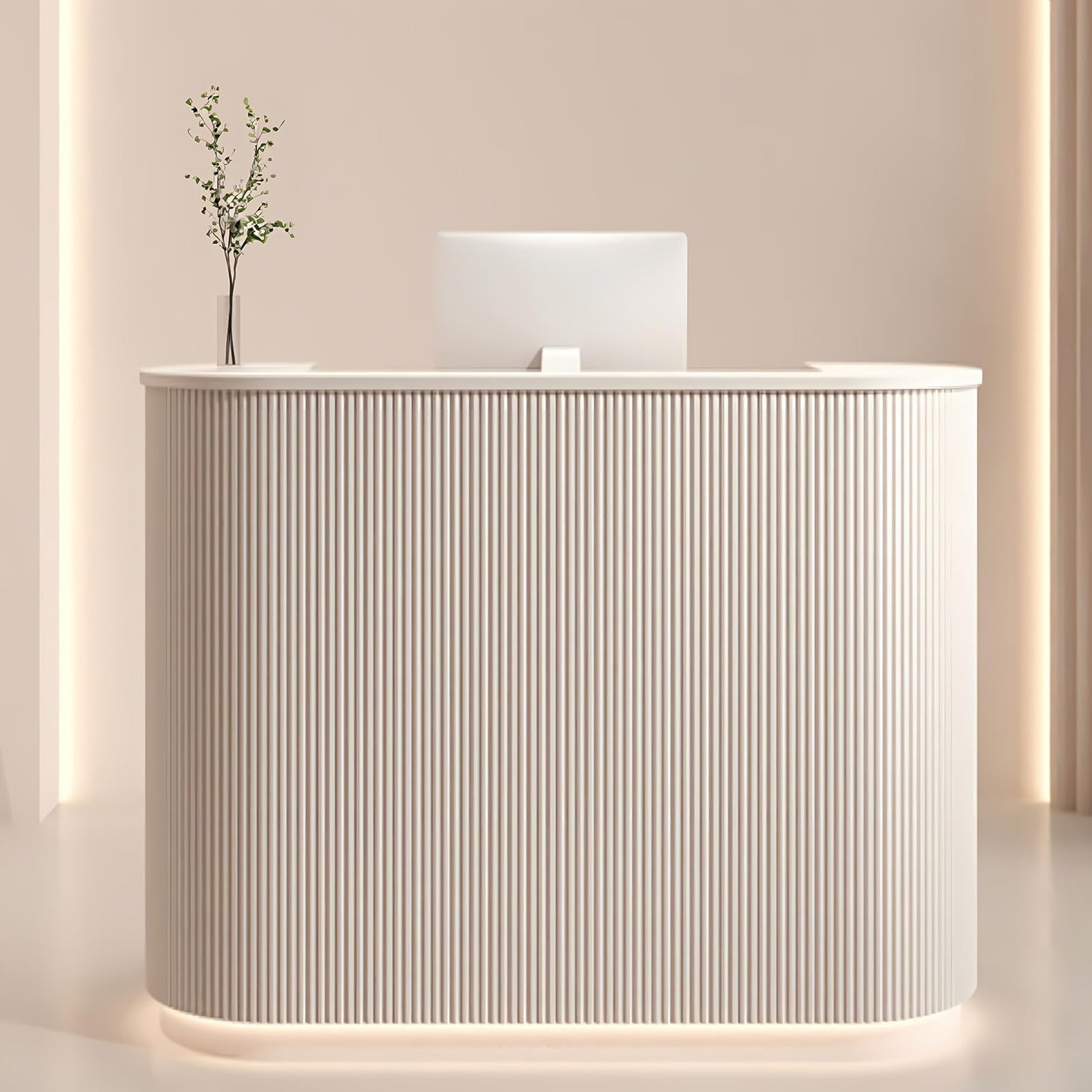Modern Reception Desk with LED Light - 47.2" Curved Front Counter with Hidden Cable Management, Lockable Drawers & Engineered Wood Construction, Salon Spa Boutique Office Checkout Station