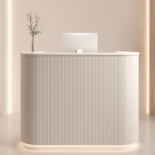 Modern Reception Desk with LED Light - 47.2" Curved Front Counter with Hidden Cable Management, Lockable Drawers & Engineered Wood Construction, Salon Spa Boutique Office Checkout Station