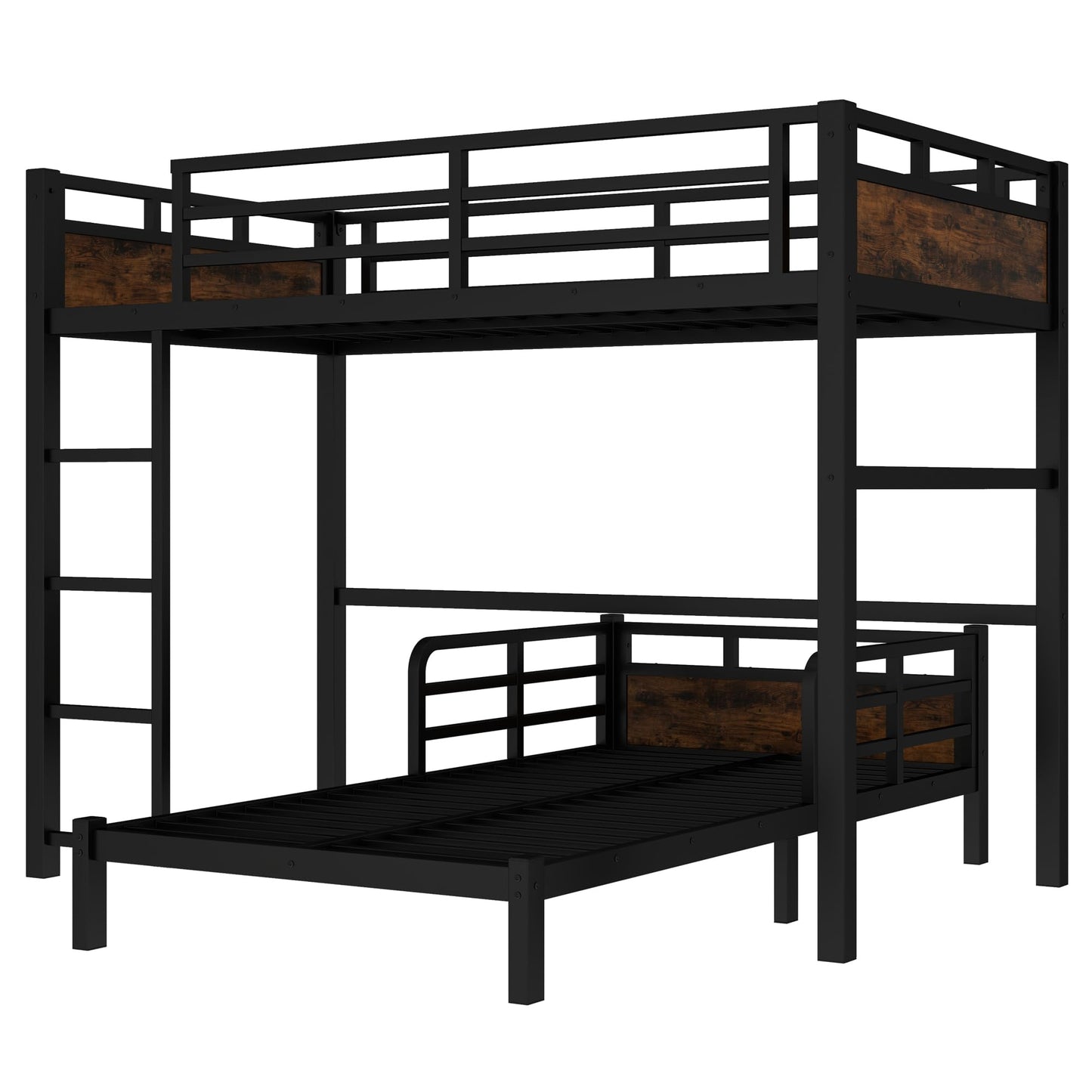 Twin XL Over Twin XL Metal Bunk Bed, Heavy Duty Convertible Bunk Bed Frame with Headboard & Full Guardrails, Can Be Split into Two Platform Beds or Loft Bed,Vintage