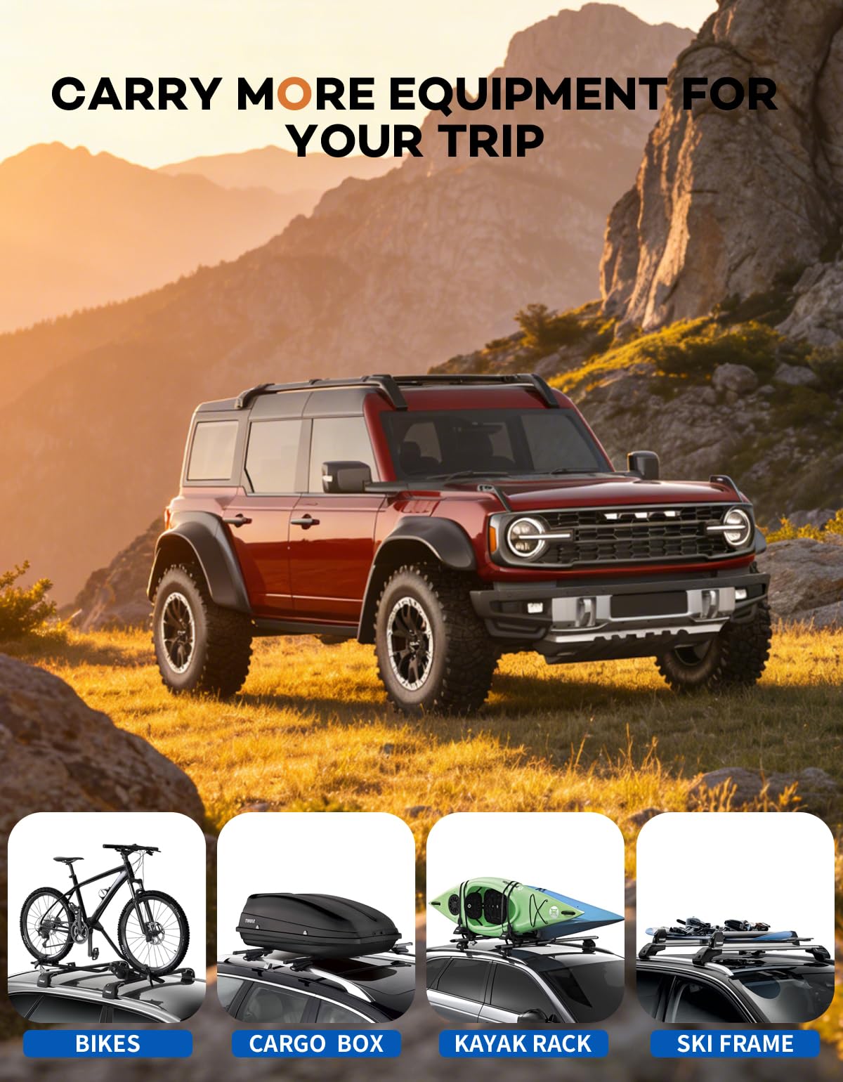 Wonderdriver 330lbs Roof Rack Cross Bars 5PCS - Fit for Ford Bronco 2021 2022 2023 2024 2025 2026, Hard TOP 2Door & 4Door (Not for Bronco Sport),Aluminum Crossbars Rooftop Cargo Luggage Carrier