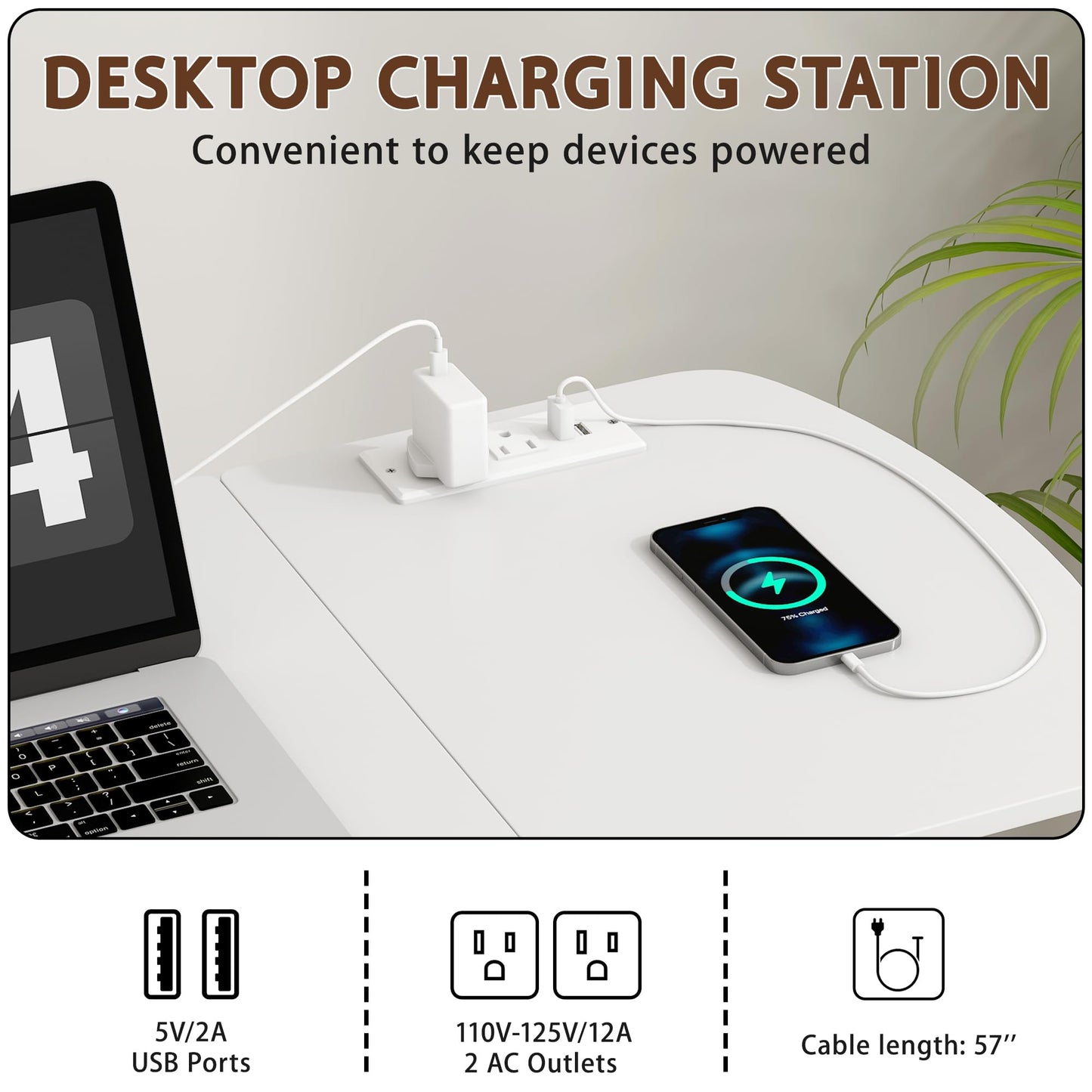 6 In 1 Overbed Bedside Table with Wheels, 32'' Long 90° Medical Adjustable Tilt Hospital Bed Table, Standing Desk with Charging Station Cup Holder Hook, 30''-43'' Height Home Hospital Office (White)