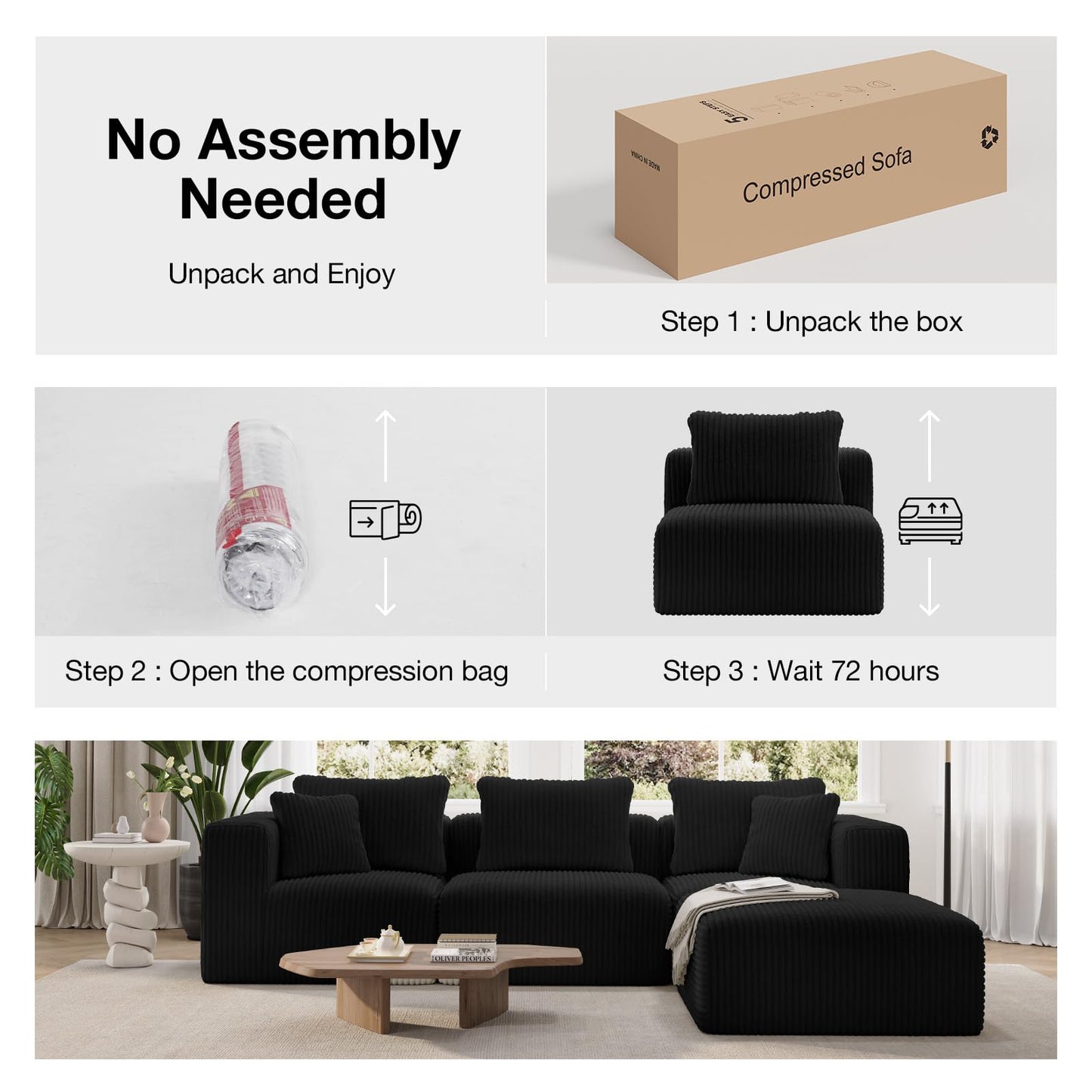 Novilla 141" Modular Sectional Sofa, Modern Cloud Sectional Couch with Smarts Coil® Support, L-Shape Boneless Couch for Living Room Apartments Bedroom, No Assembly Required (6 Seat)