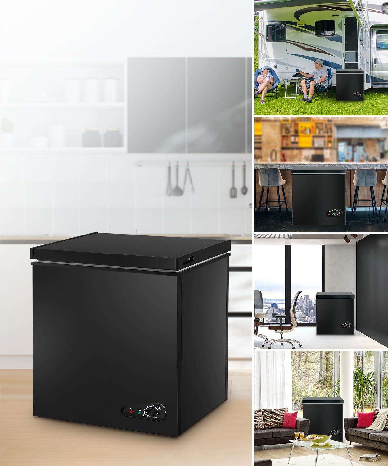 7.0 Cu.ft Chest Freezer, Top Open Door Deep Freezer with 7 Adjustable Thermostat (-18°F to 50°F), Compact Freezer with Removable Basket for Home/Garage/Office, Black