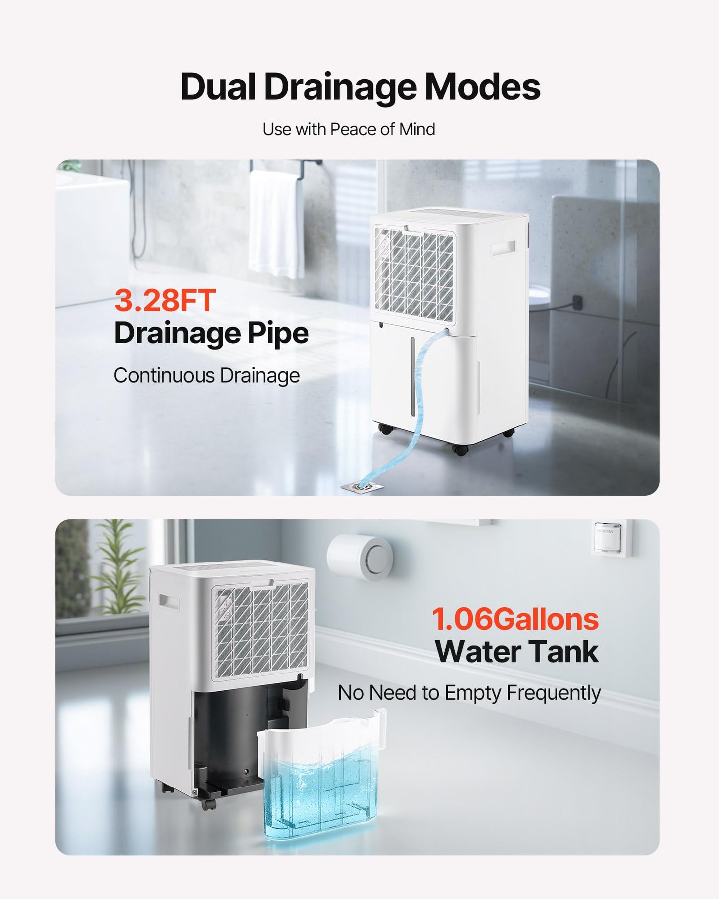 VEVOR 52 Pints Dehumidifier for Home & Basement, 4000 Sq.Ft Large Coverage, Drain Hose for Commercial & Industrial Use, Smart Humidity Control, Low Noise for Warehouses, Bathroom, Bedrooms & Storage