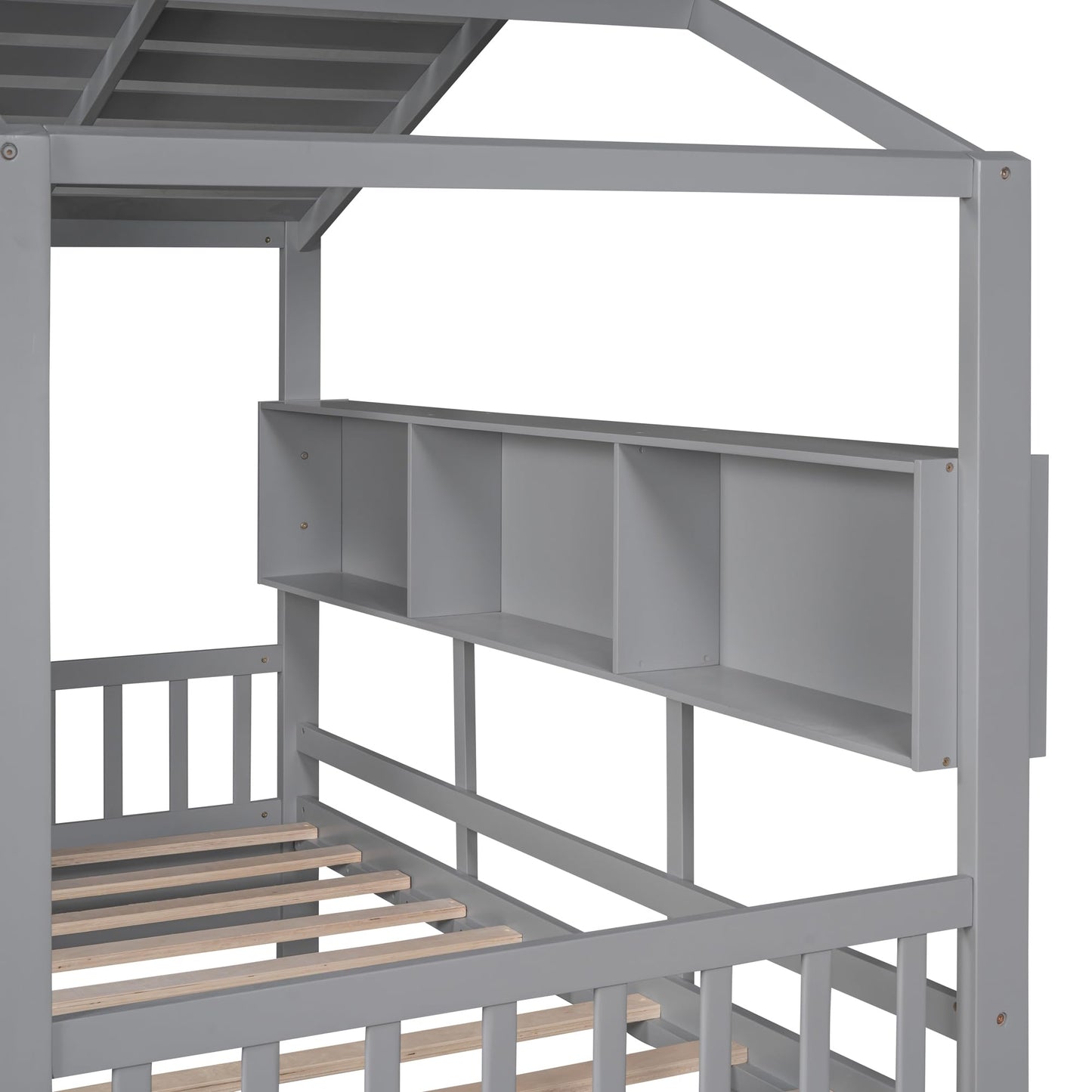 Twin Size House Bed with Storage Drawers,Kids House Bed Frame with Shelves,Cute Wood House Bed Twin with Roof for Kids,Girls,Boys,Gray
