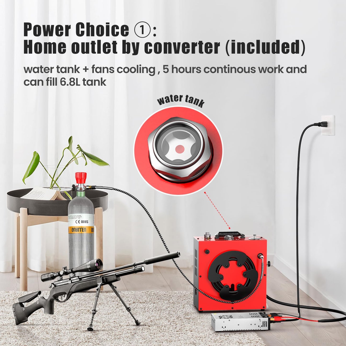 GX PUMP GX-E-CS4 Portable PCP Air Compressor, 350W Powerful Motor,Max 5800Psi/40Mpa, Water and Fan Cooling, 5 Hours Continous Work, 12V Auto Stop Paintball Air Compressor