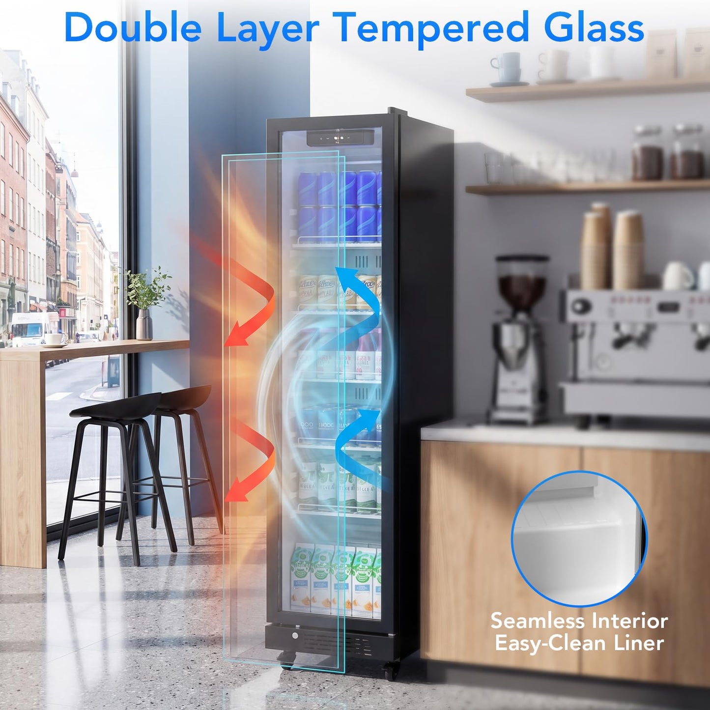 Electactic Wine Refrigerator 8.3 Cu.Ft Glass Door Beverage Cooler Freestanding Refrigerator Counter Commercial Merchandiser w/Large Capacity Advanced Cooling System LED Light Adjustable Shelves Black