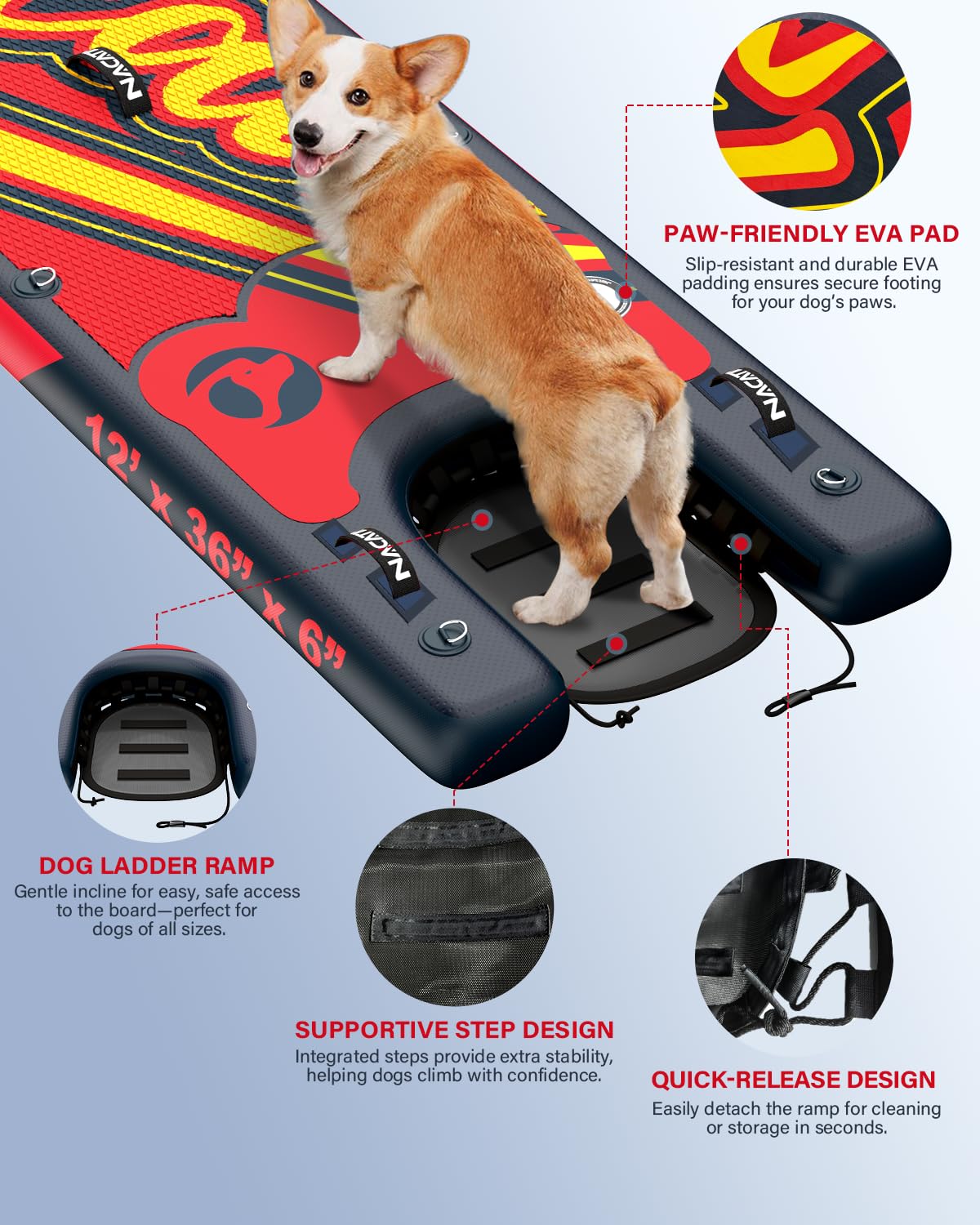NACATIN Inflatable Stand Up Paddle Board - Premium SUP Board with Dog Ramp Kit,Complete SUP Set Paddle Boards for Adults with Single/Double Paddle, Backpack, Suitable for Paddle Boarding with Dog