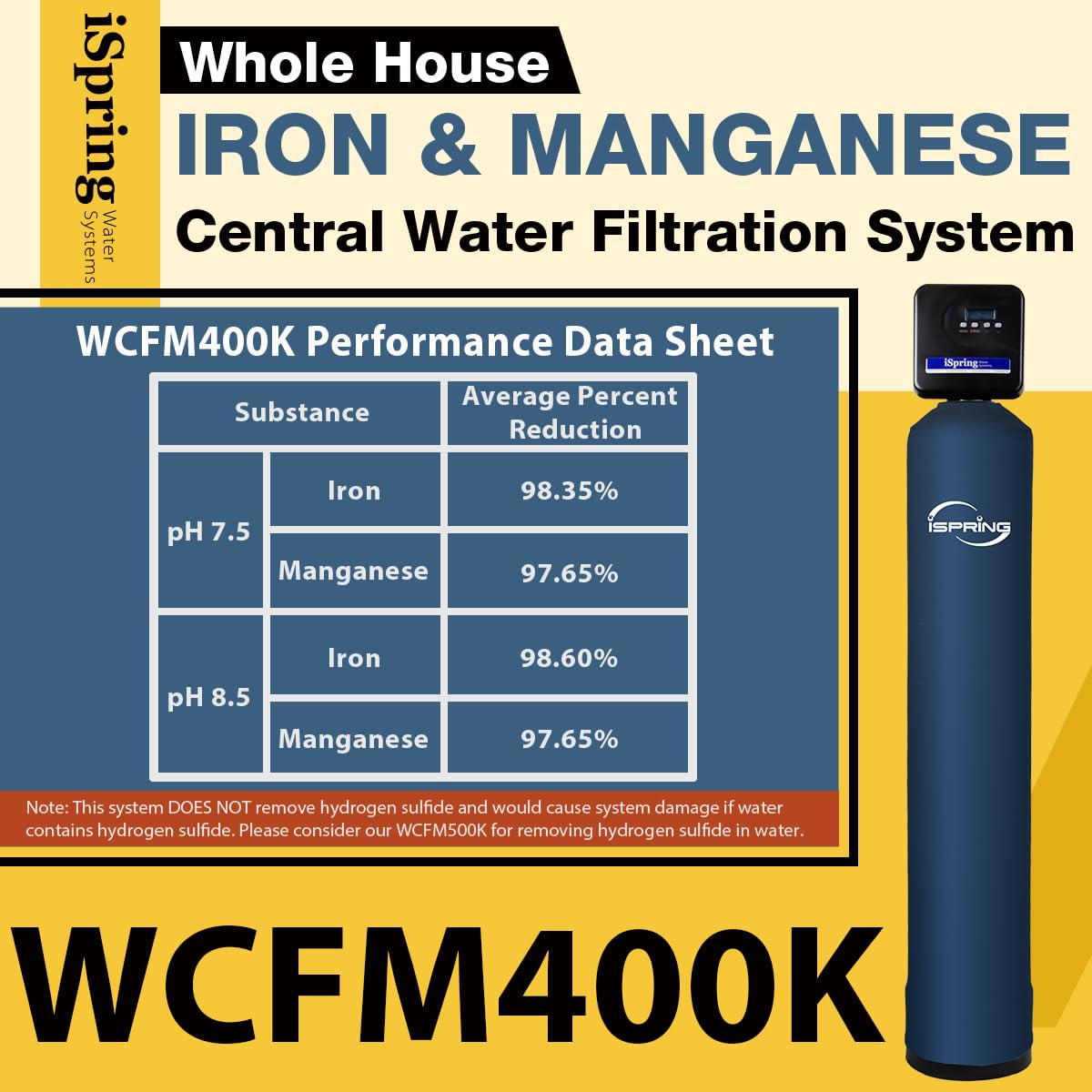 iSpring WCFM400K Whole House Iron and Manganese Water Filter System, Digital Control with Automatic Regeneration & Air Injection, Set & Forget Design