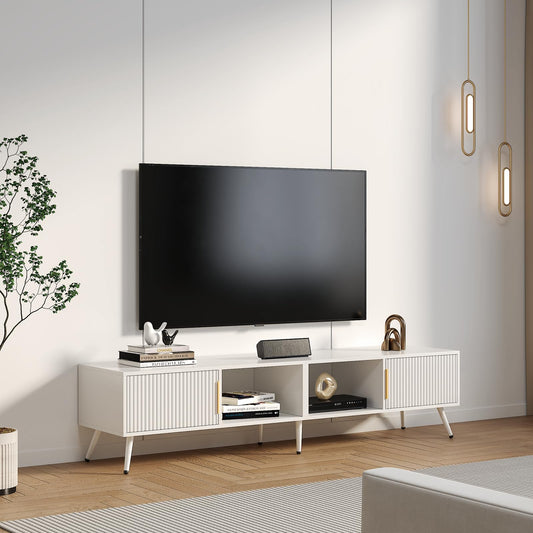 HedoAjim Fluted TV Stand for 55 65 70 75 78 inch TV, Modern Chic Entertainment Center for TVs, Entertainment Center with Storage, Television Stands, TV Media Console for Bedroom, Living Room (White)