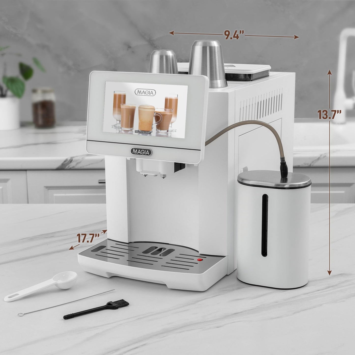 Zulay Magia Super Automatic Espresso Maker Machine with Grinder - 19 Fully Customizable Coffee Options, Auto Cleaning, Milk Foam System - for Latte, Cappuccino - Ultra LUX - White (13.7x17.7x9.4)