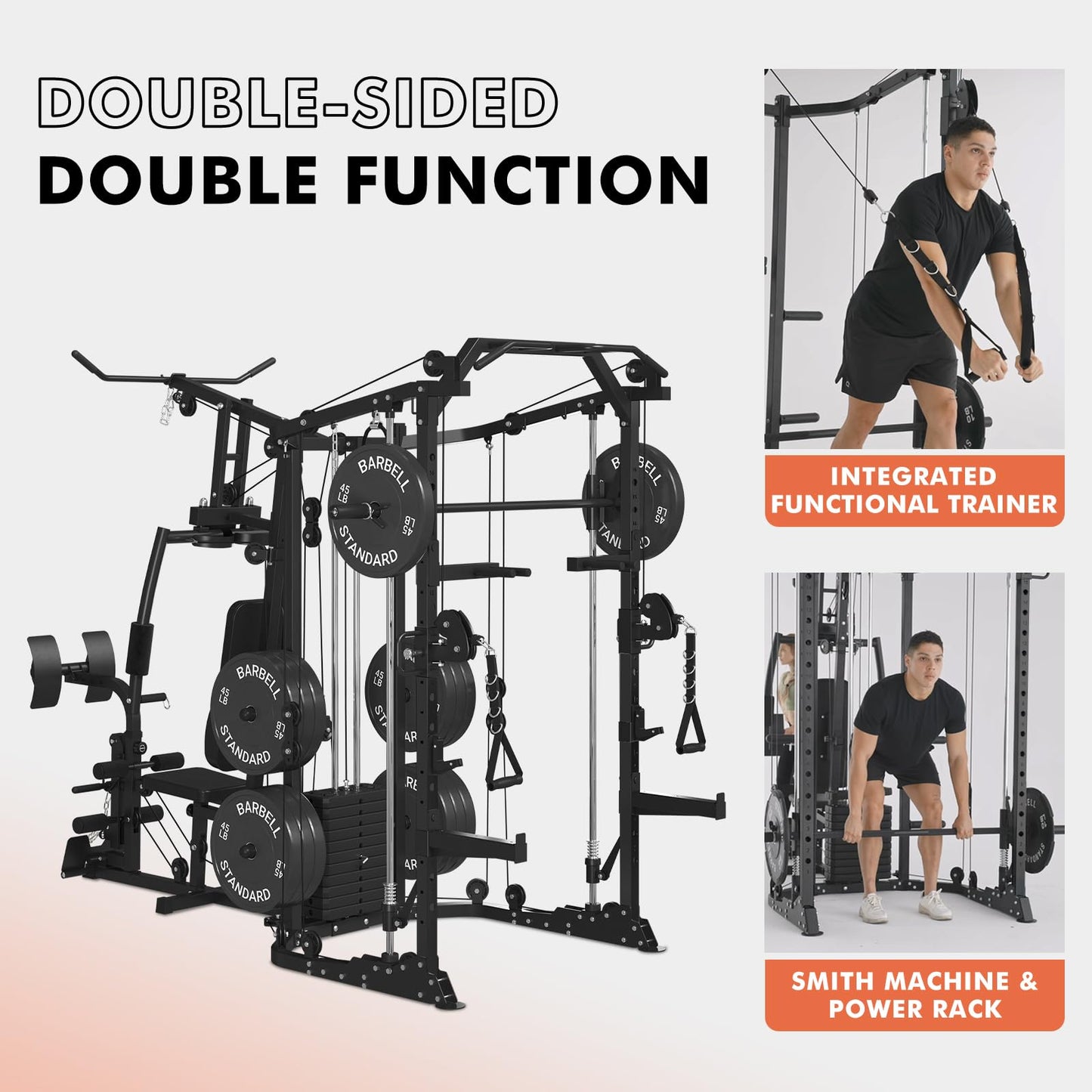 GMWD Dual-Station Smith Machine Power Cage, All-in-One Home Gym Workout Station with 121LB Weight Stacks & Cable Crossover, Professional Functional Trainer for Couples & Family Strength Training