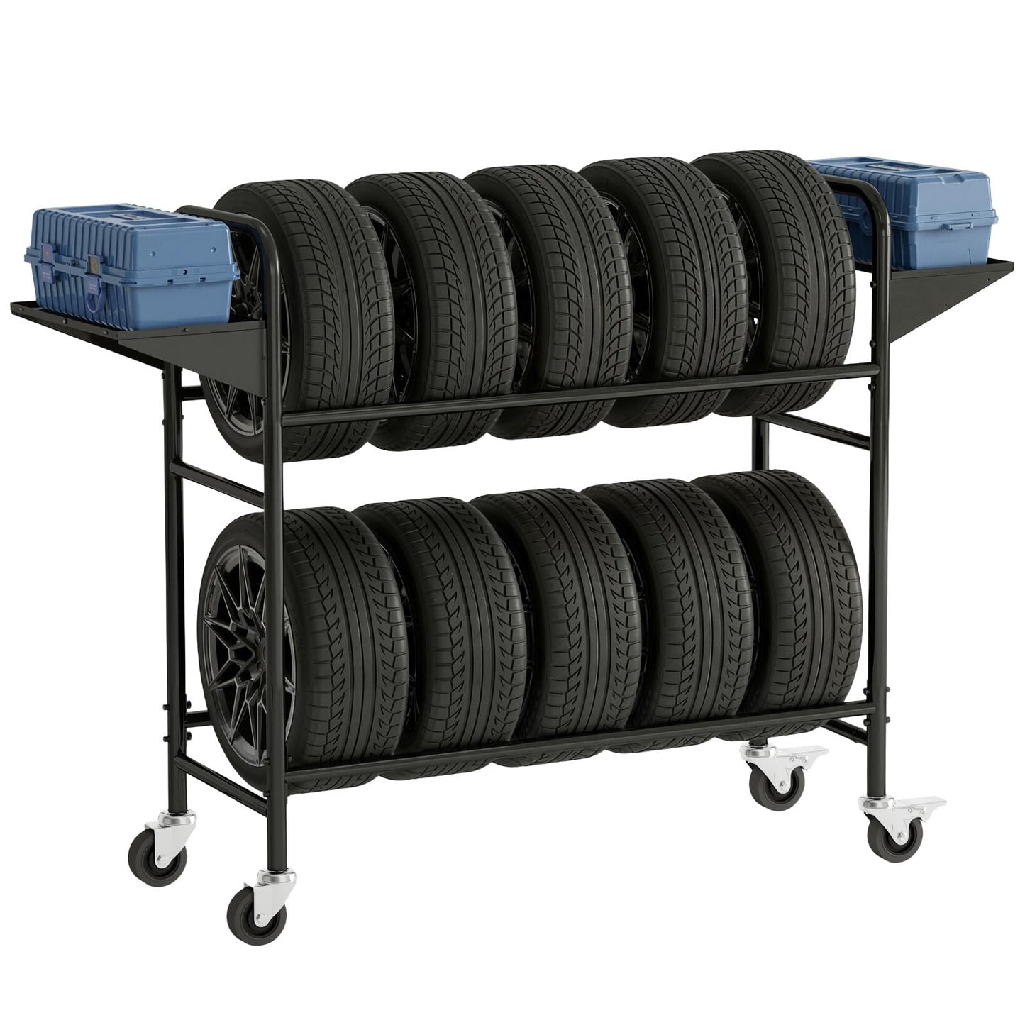 GAMINA KAVISI Tire Storage Rack, Adjustable Tire Rack for Garage, Rolling Tire Rack with 4 Swivel Casters & 2 Shelves, Durable Tire Storage Solution.59 L x 22" W x 59" H.