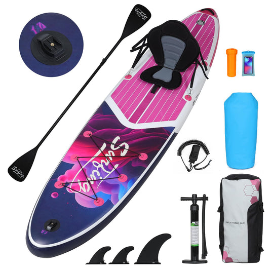YUSING Inflatable Paddle Board with Seat, 11' x 33'' x 6" SUP, Extra Wide Paddle Boards for Adults, Non-Slip Deck Stand Up Paddle Board with Kayak and SUP Accessories, 3 Removable Fins(Purple)