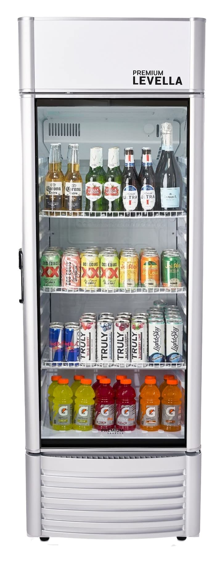 PremiumLevella PRF65DX Single Door Merchandiser Refrigerator-Upright Beverage Cooler-6.5 cu ft-Silver, 6.5 cu.ft. Single Swing Door