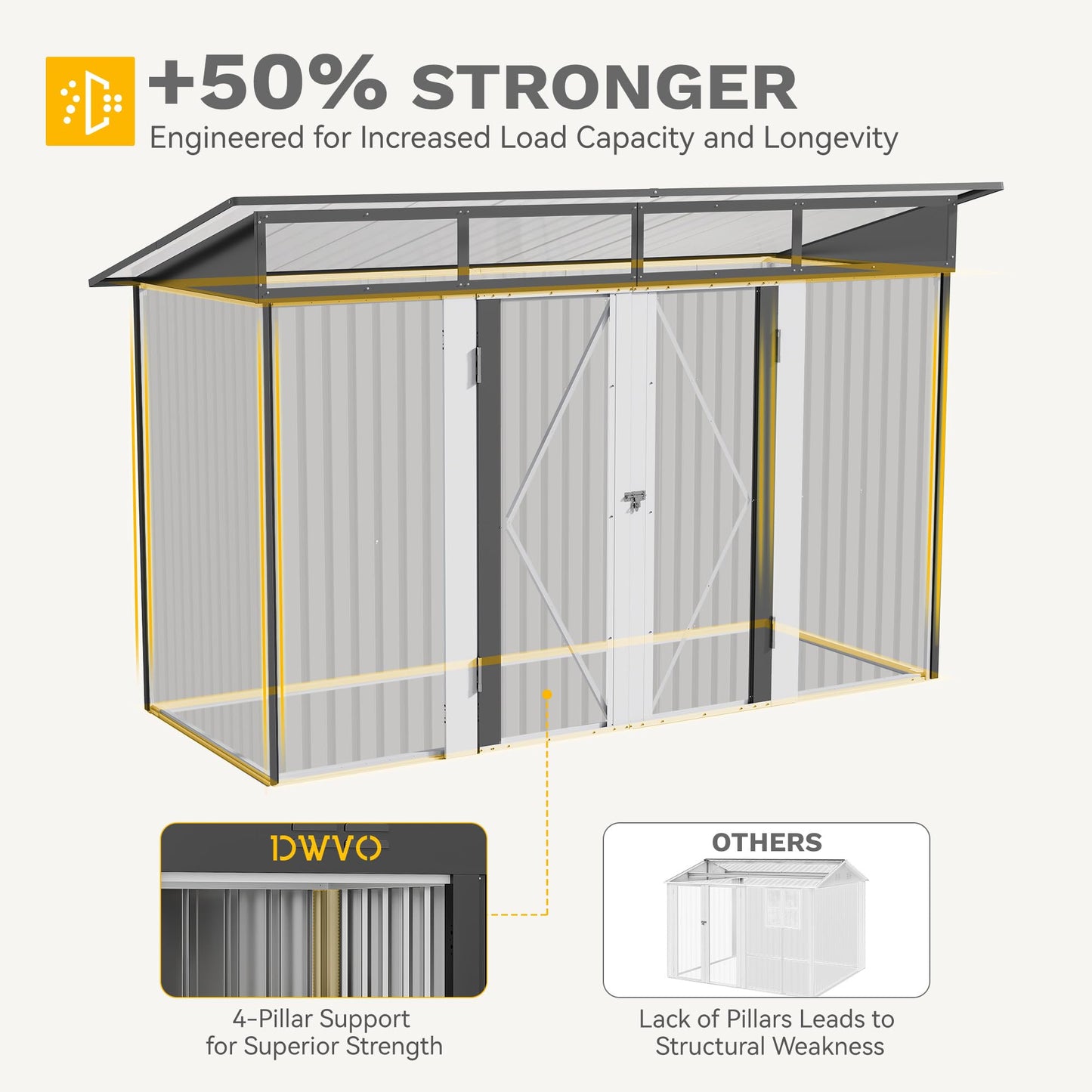 DWVO 9x4 FT Outdoor Storage Shed with Acrylic Windows, Utility Tool Shed Metal Storage Garden Shed with Door & Lock for Bike Storage, Waterproof Trash Shed for Backyard Garden Patio, Dark Dray