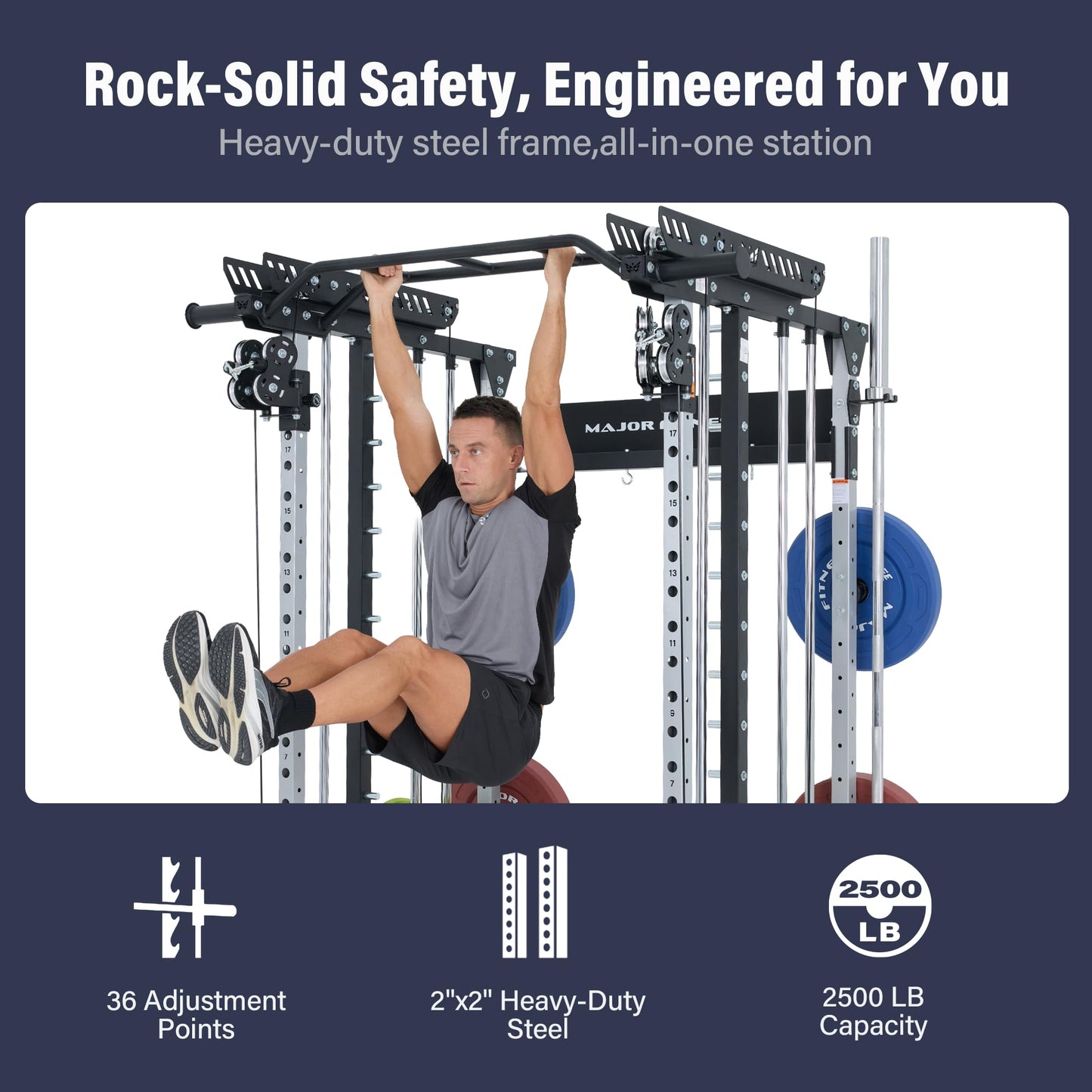 Major Fitness Drone MAX V Smith Machine with Weight Stacks, All-in-One Home Gym Squat Rack--2500LB Capacity, Dual LAT Pull-Down Systems & Cable Crossover Machine, Heavy-Duty Full-Body Workout Machine