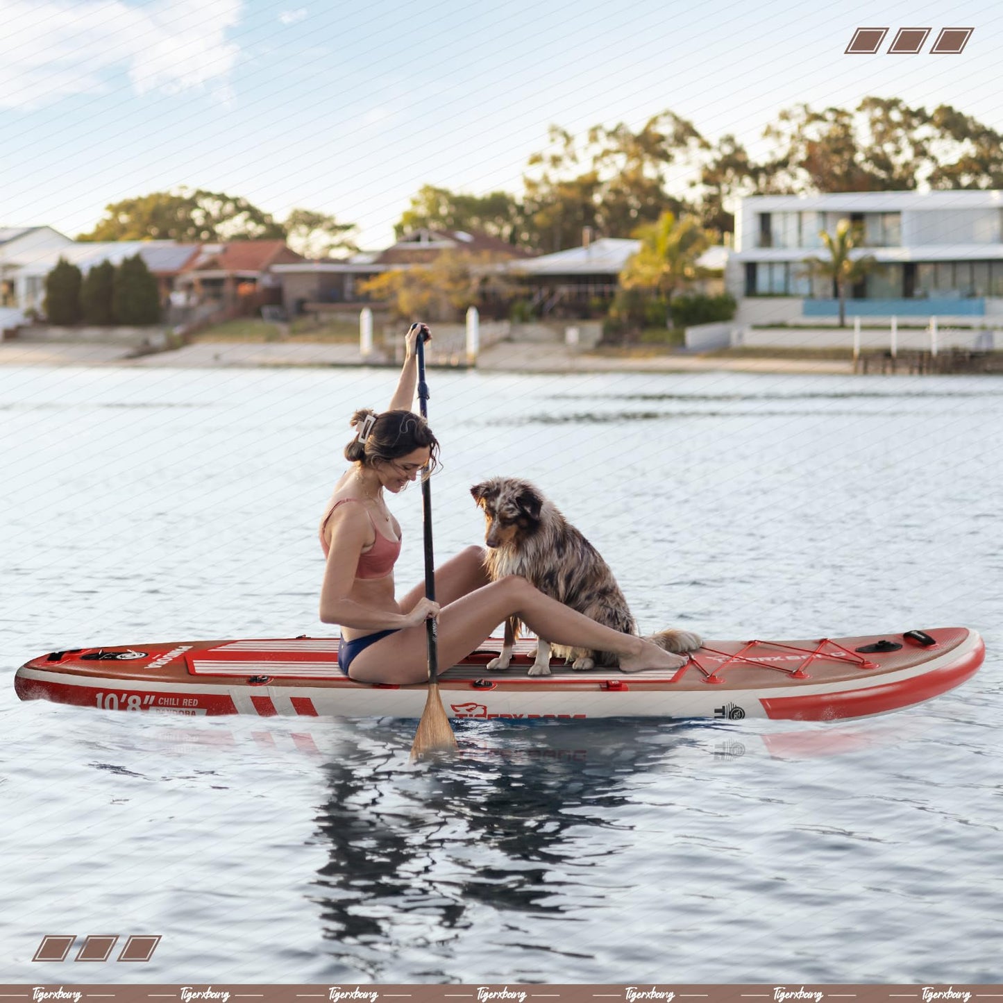 TIGERXBANG Paddle Board, 10.8' Stand Up Paddle Board with Premium Complete Inflatable SUP Accessories, Extra Wide Paddleboards for Adults & Youth-Pandora Collection Chili Red
