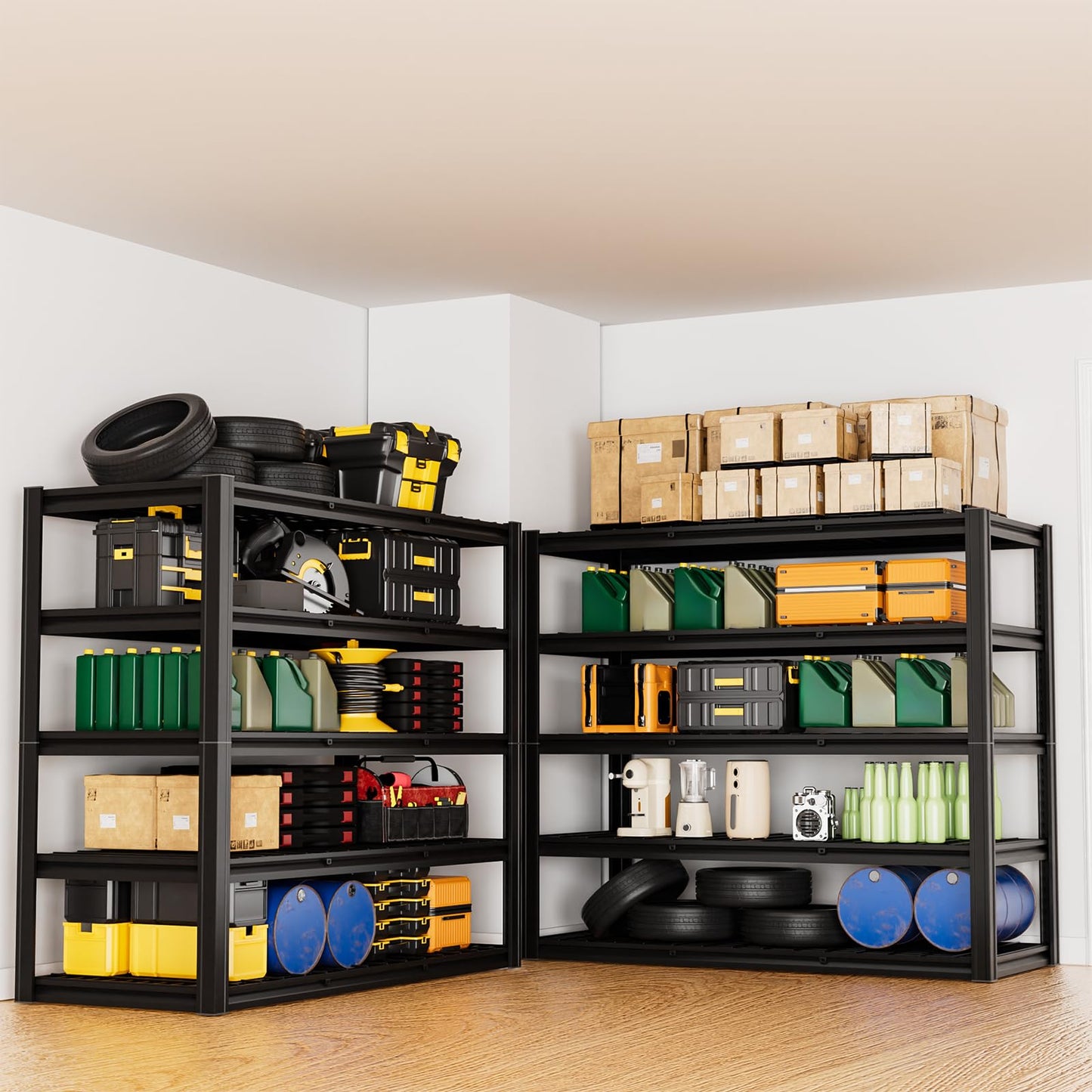 cynnda 5-Tier 60”W x 24”D x 78”H Garage Shelving Adjustable Metal Storage Shelves 3000LBS Garage Shelving Heavy Duty Utility Shelf Unit Storage Racks for Warehouse(Black)