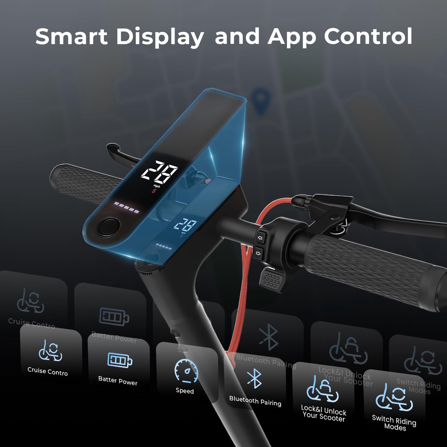 HopCycle Electric Scooters - Electric Scooter Adults, 1200W/1000W/500W Motor, 28/25/21/18 MPH Top Speed, 10''/8.5'' Tires, 28/25/23/21Miles, APP Control E Scooter for Teens Standard Black