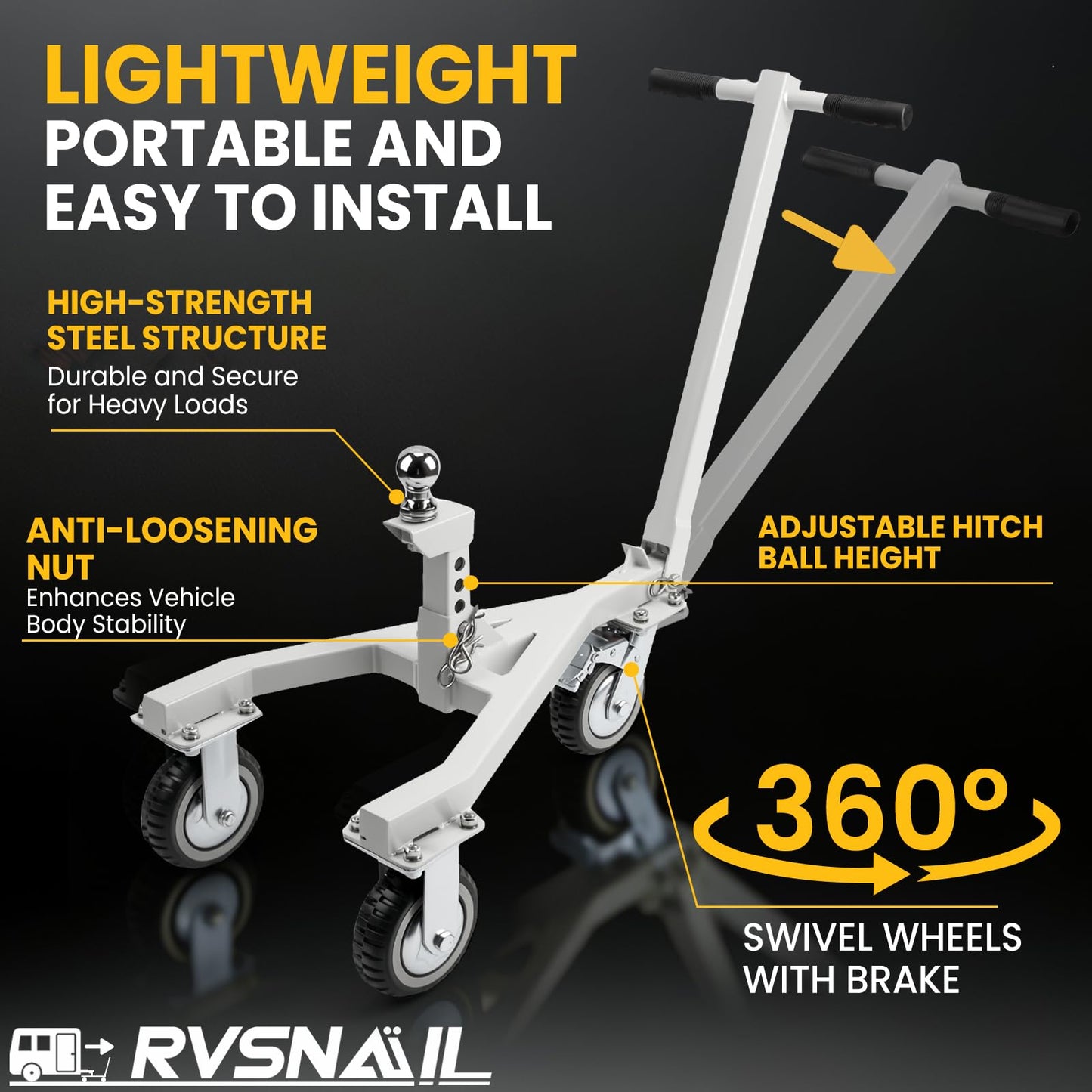 RVSNAIL Trailer Dolly-Heavy Duty Trailer Mover Supports 20,000 lbs Load & 3,500 lb Max Tongue Weight, Universal Fit for RV, Boat, Camper, Jet Ski, Motorcycle, Includes 2" & 2-5/16" Receiving Tongues