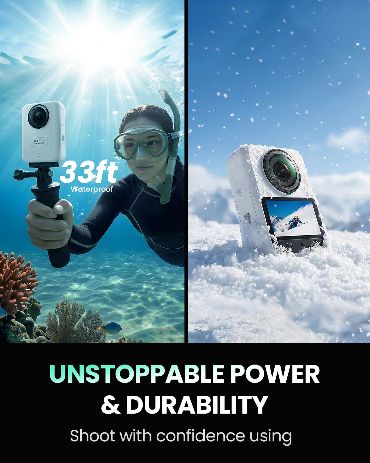 Xtra 360 Camera, 8K Panoramic Video, 1-Inch Sensor Equivalent, 100MP High Resolution, Waterproof Action Camera, 105GB Built-in Storage, Bullet Time, Broad Compatibility, Vlog