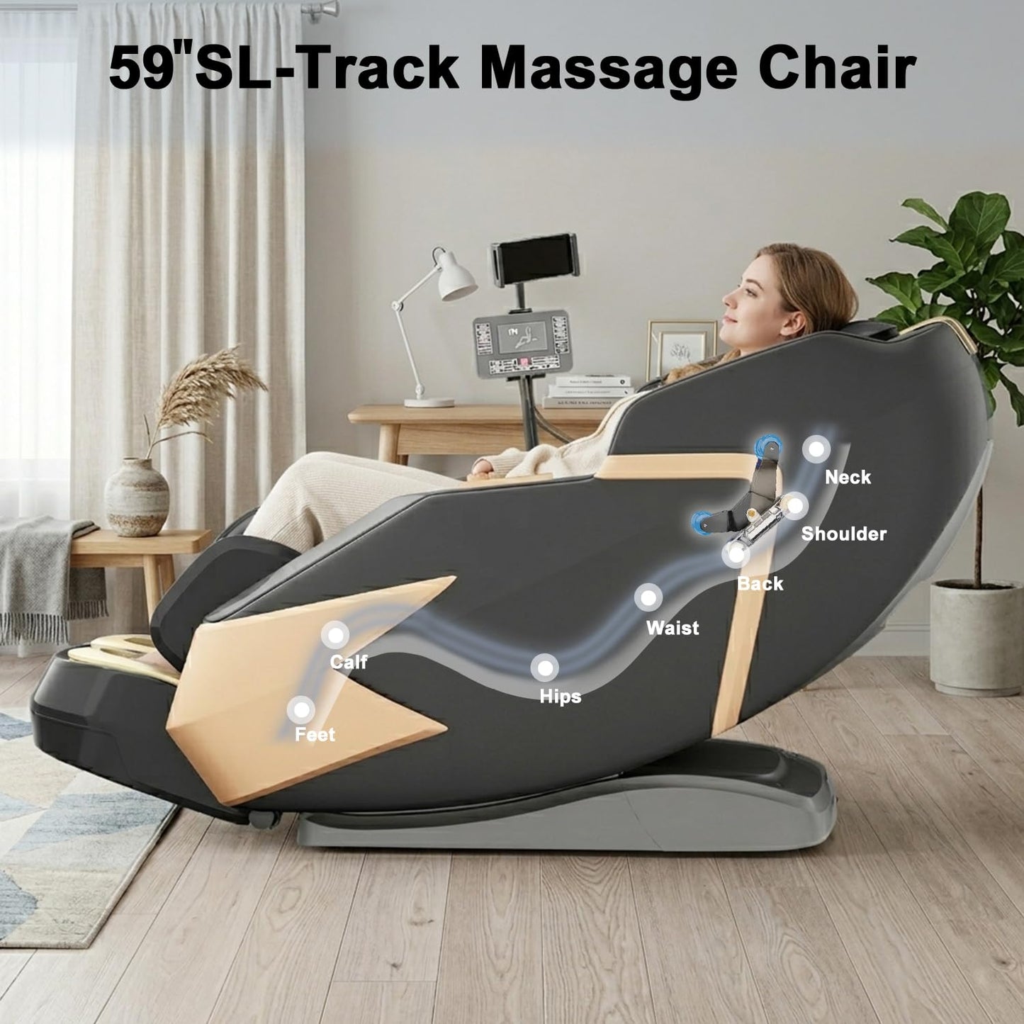 LIYIH Massage Chair Full Body, Zero Gravity Extended Dual SL-Track Massage Recliner with 4D Mechanical Arms, Full Body Airbag Massage, Foot Roller Massage, Multiple Modes, Heating, AI Voice Control