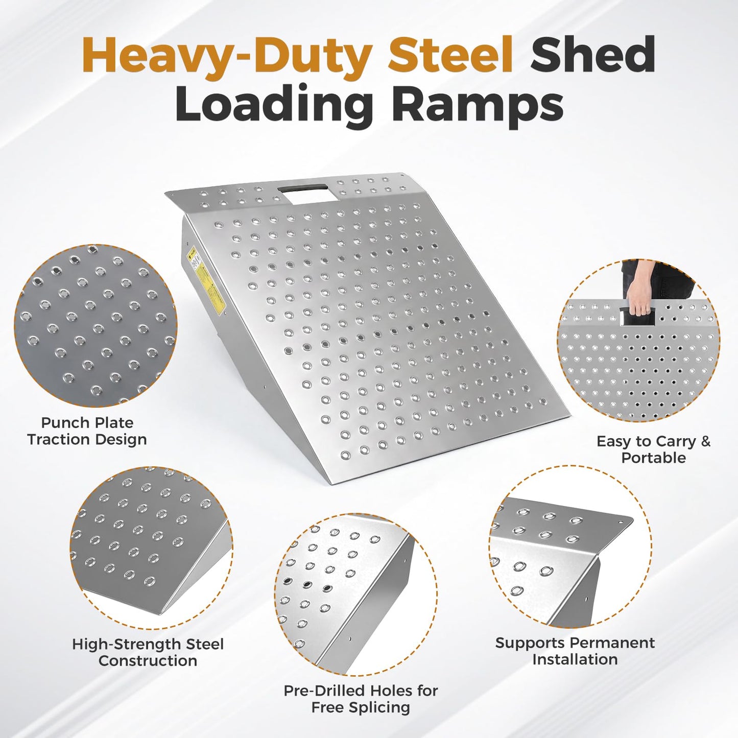 Heavy-Duty Shed Ramp for Riding Mower & Motorcycle, 1500lbs Aluminum Loading Ramp for Lawn Mower, ATV, Zero Turn, Snow Blower, Garden Cart, Anti-Slip Punch Plate Ramp for Shed Entrance, 1PC (2)
