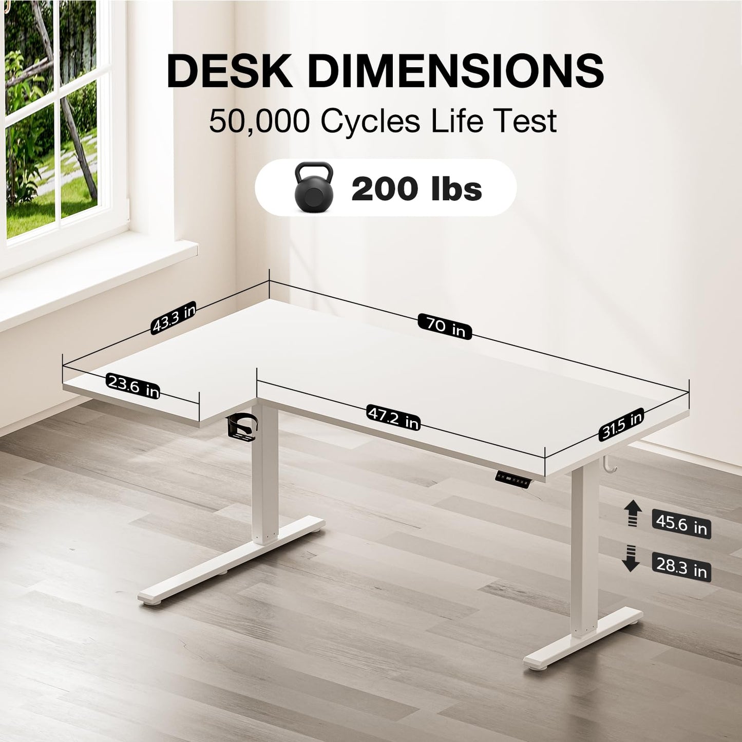 Muvai 71 Inch L Shaped Standing Desk Adjustable Height with Cable Management Tray,Gaming Electric Corner Standing Desk, Sit Stand Computer Table with Reversiable Splice Board, White