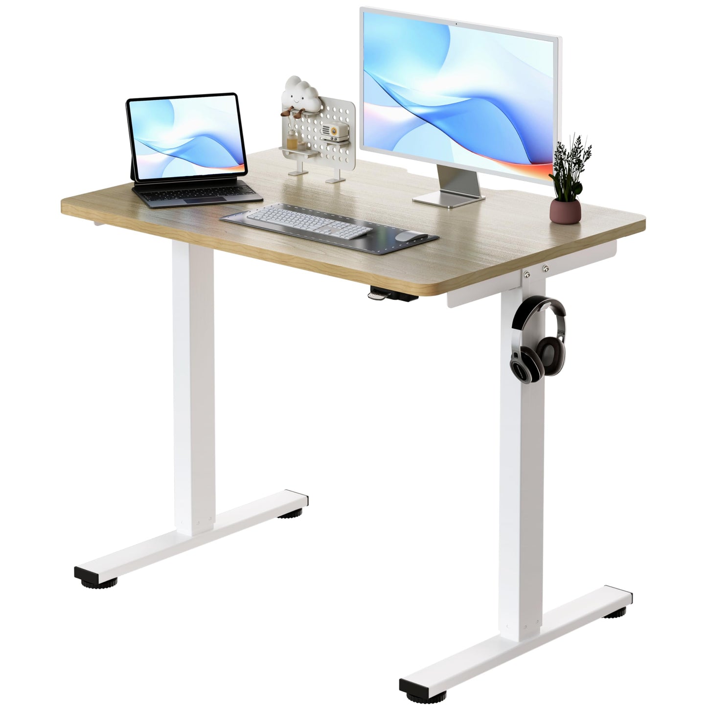 Okin Small Electric Standing Desk, 36" x 24" Whole Piece Height Adjustable Desk, Oak Sit to Stand Computer Workstation for Home Office