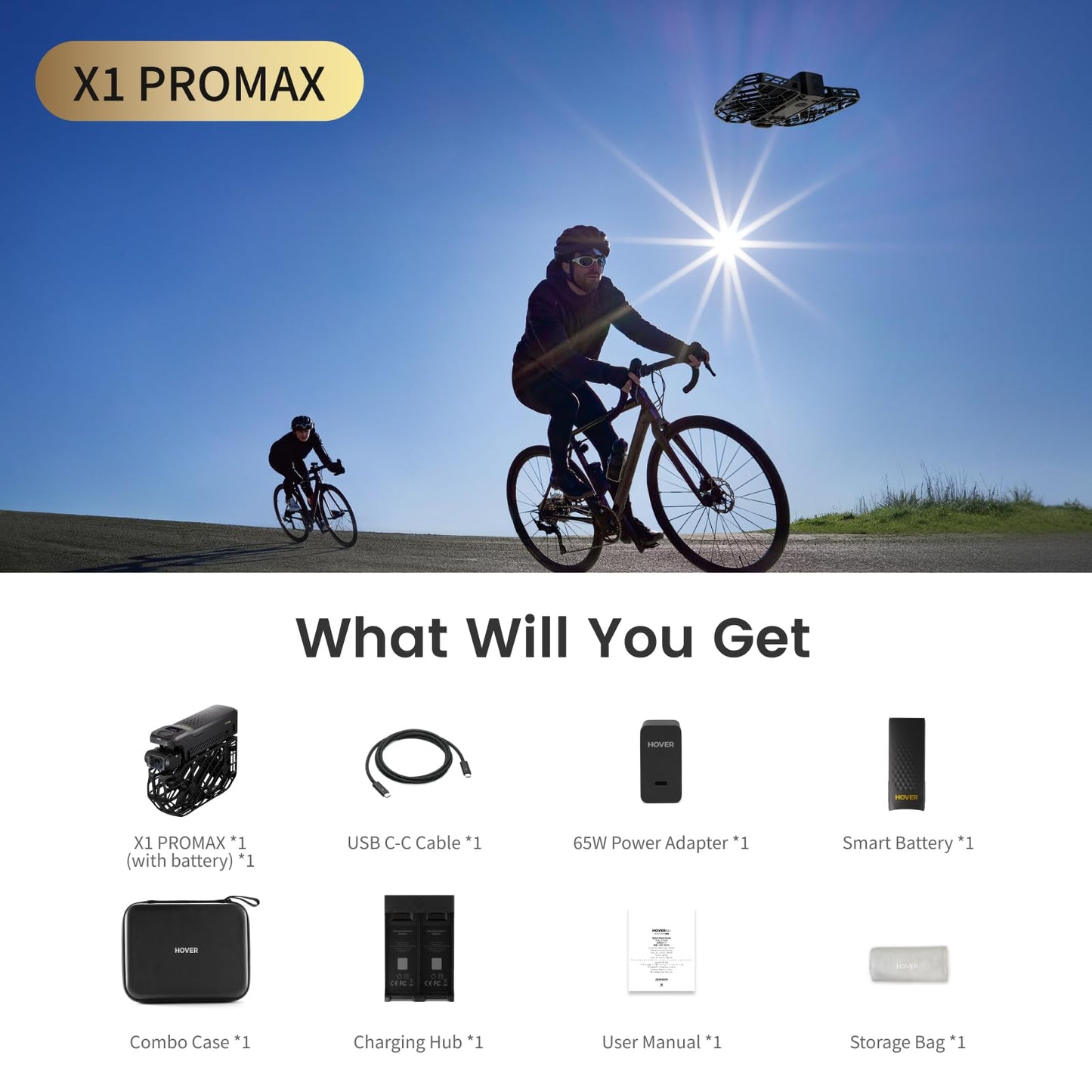 HOVERAir X1 PROMAX 8K Drone with Camera, Foldable Action Flying Camera with 42 KM/H Follow Speed, 10+ Fully Automatic Flight Modes, Fly Anywhere with OmniTerrain, SmoothCapture 2.0(Basic Combo)