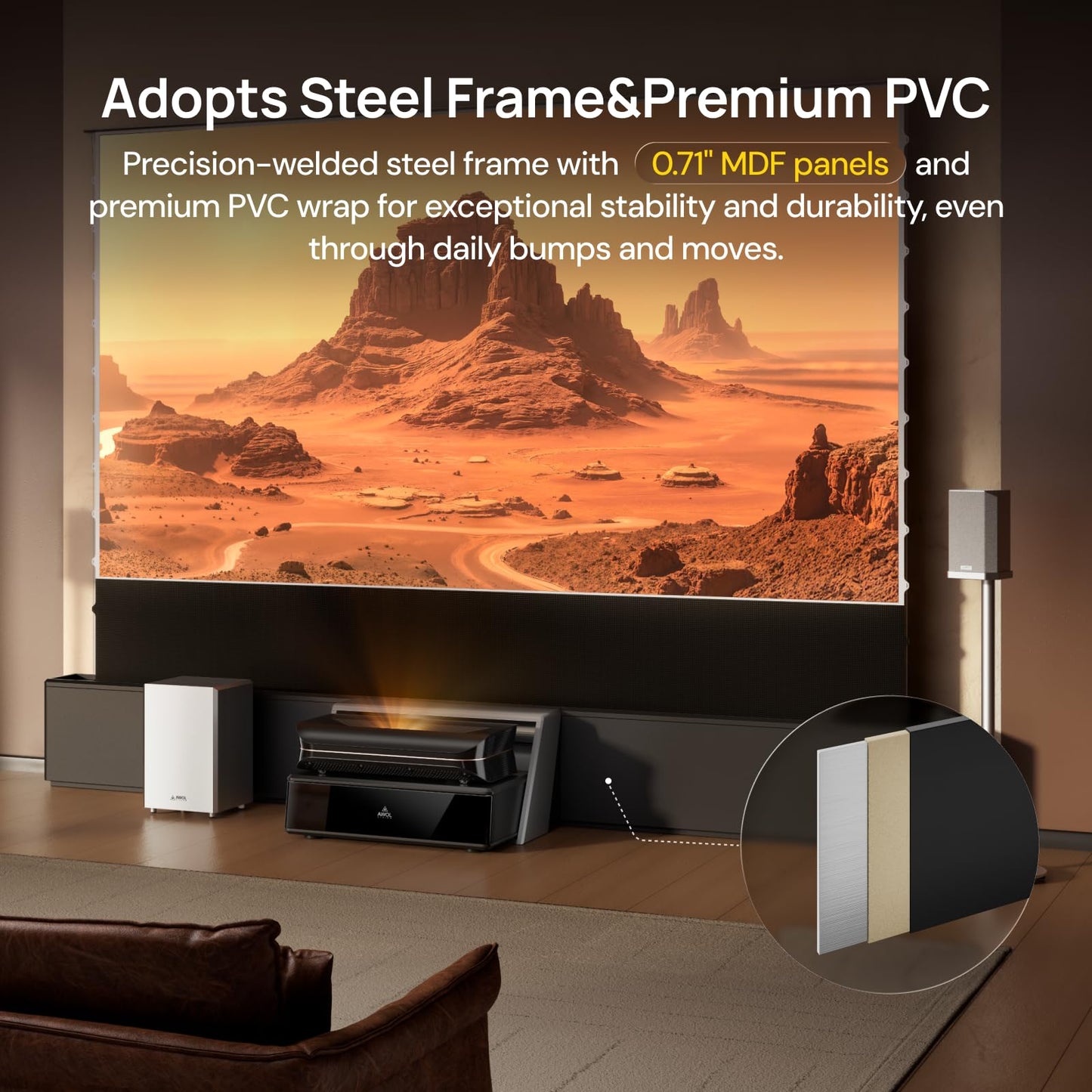 AWOL RGB Glow Station, 130" Universal UST Projector Stand/Base with RGB Ambient Lighting, Remote-Control LED, Cable Management & 4-Outlet Power, Fits Most Ultra-Short-Throw Projectors