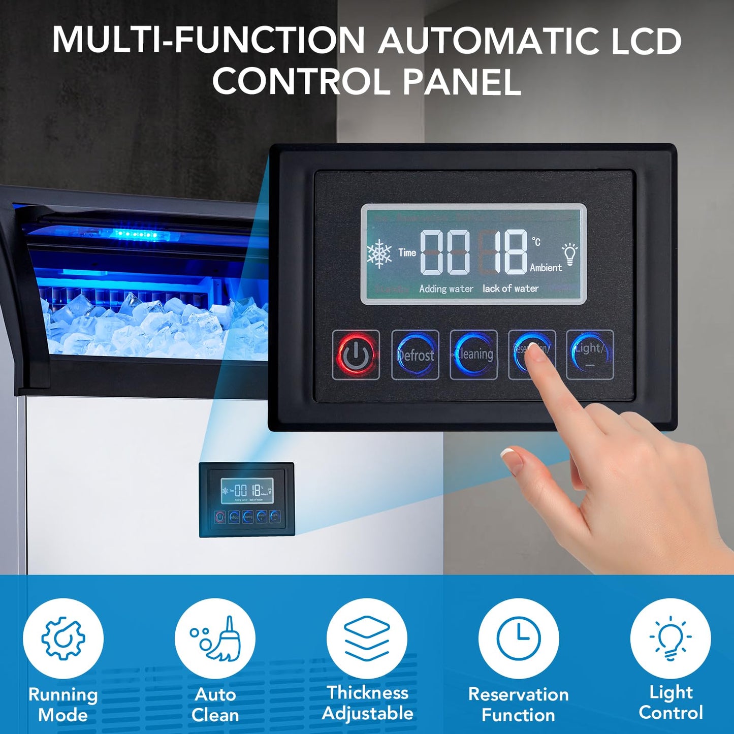 Commercial Ice Maker - 200 LBS/24H Stainless Steel Undercounter Ice Maker Machine, 420 Watt, 55 lb Storage Capacity, Produces 90 Blocks of Ice in 15 Minutes, for Bars, Cafes, Homes, Businesses