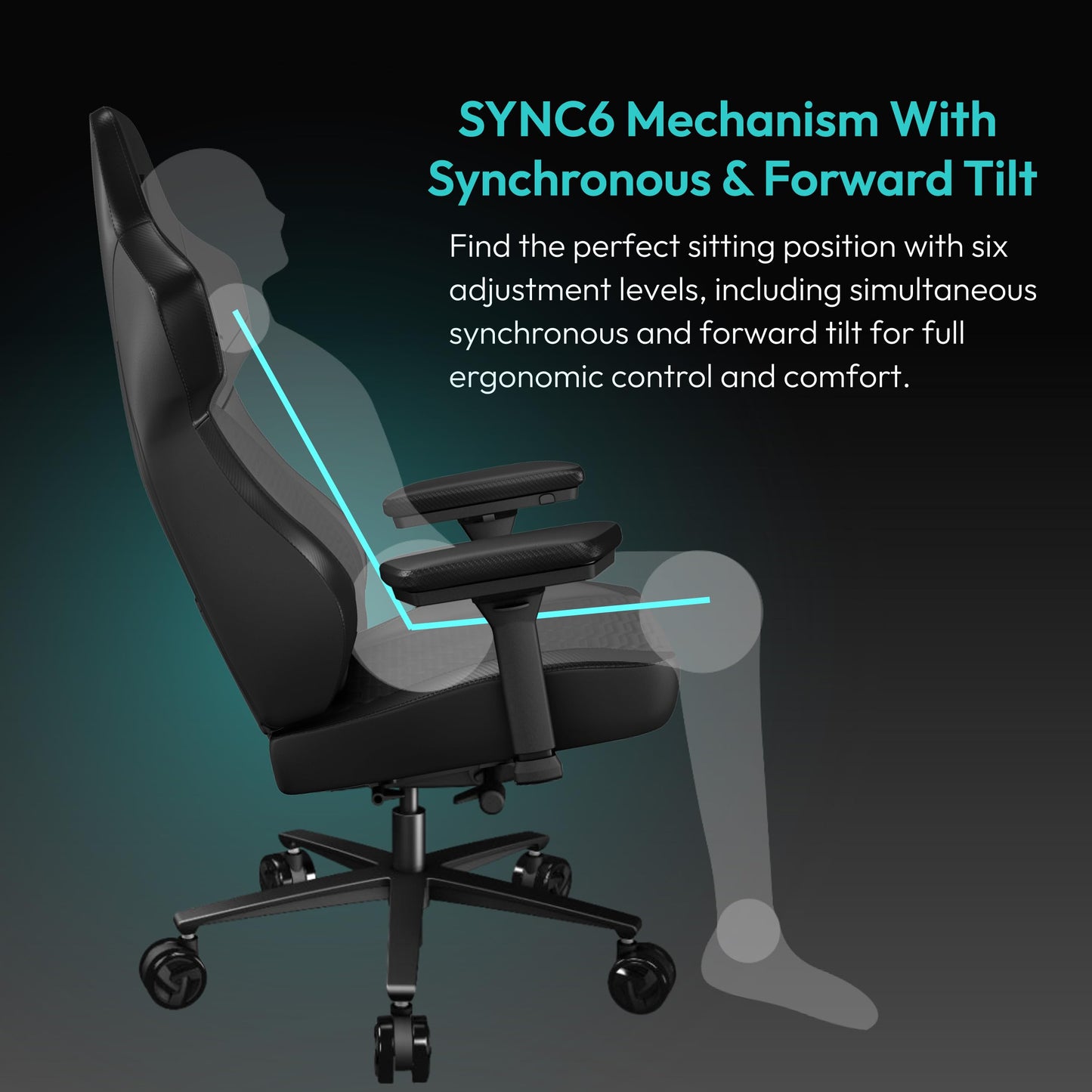 ThunderX3 CORE Gaming Chair, for Adults Ergonomic Office Chair, High Back Desk Chair, Synchronous Tilt, Forward Tilt, 360° Self-Adjusting Lumbar Support, Multipurpose Footrest, Leather, Racer Black