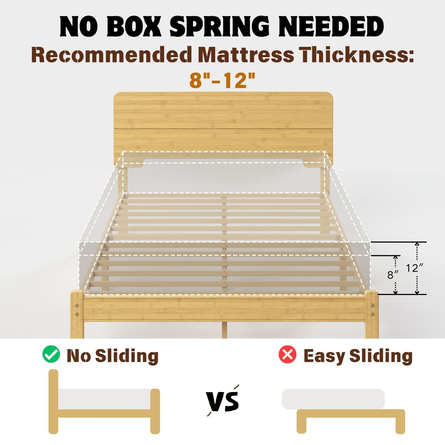 Goltriever 14 Inch Solid Bamboo Wood Queen Bed Frame with Headboard, Platform Bed Frame Queen Size with Metal Slats, No Box Spring Needed, Easy Assembly, Noise-Free, Natural