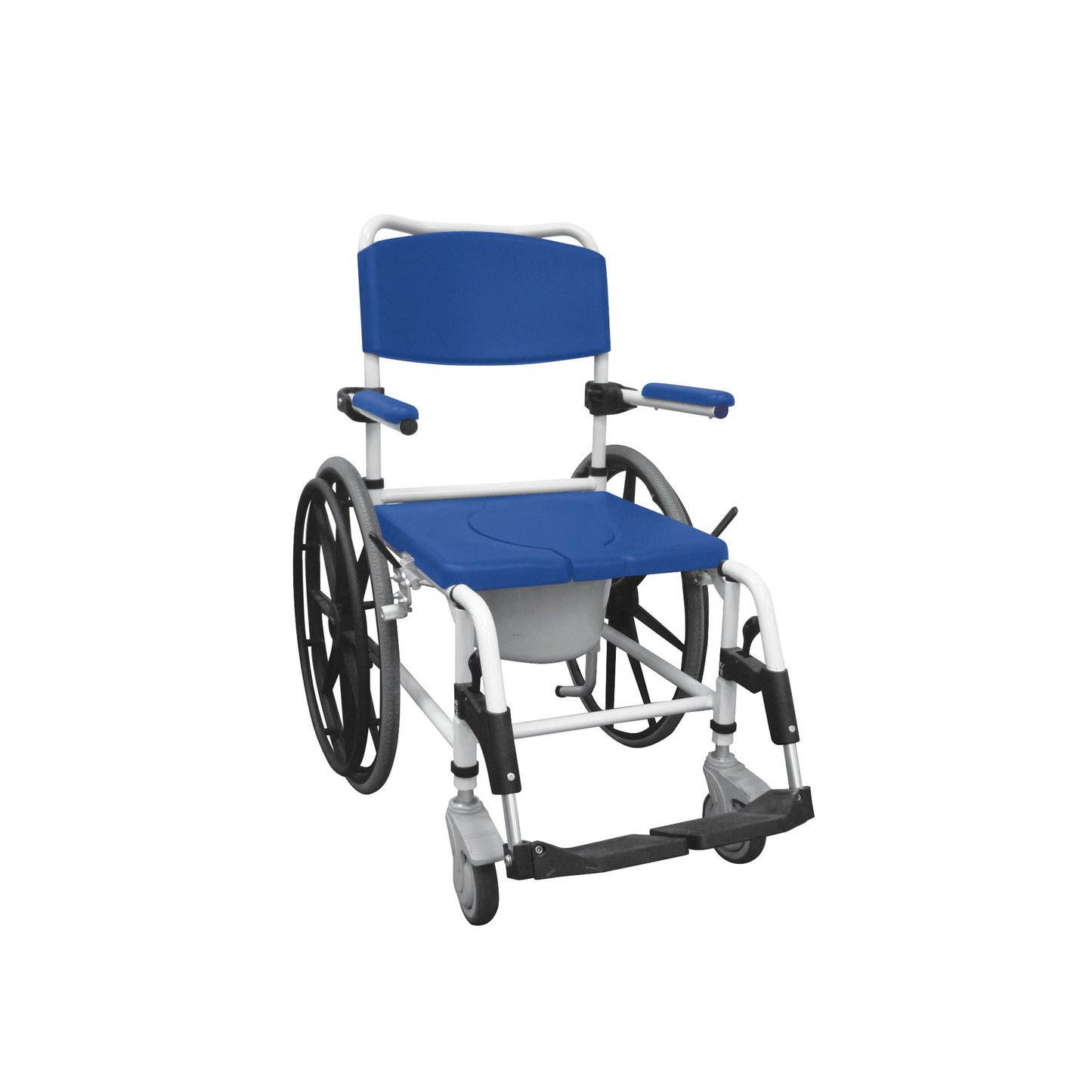 Drive Medical NRS185006 Aluminum Rehab Shower Commode Chair with Rear-Locking Casters, Blue