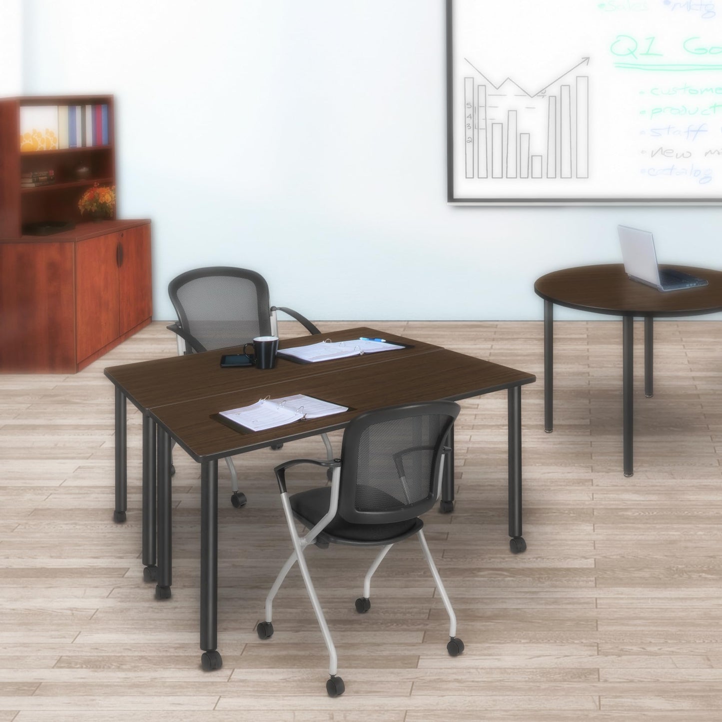 Regency Kee 48 x 24 in. Mobile Training Seminar Table- Neo Walnut Top, Black Legs