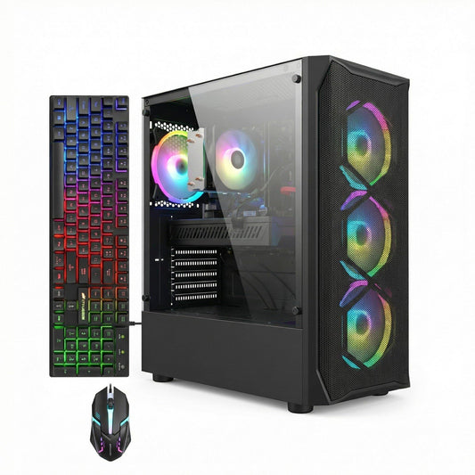 STGAubron Gaming PC Desktop, Intel Core i7 up to 3.9G, Radeon RX 580 8G, 16GB RAM, 512GB SSD, WiFi 6, BT 5.0, RGB Fan x 4, Windows 11 Home