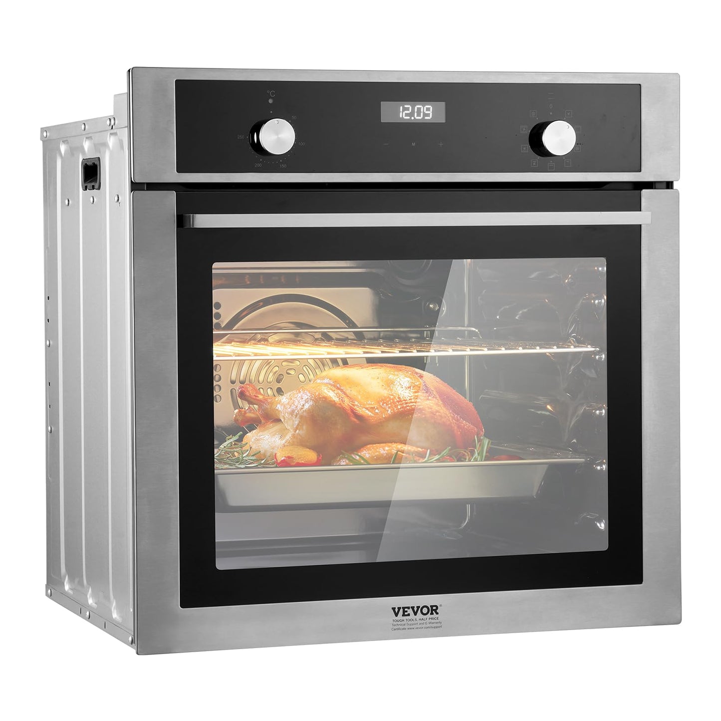 VEVOR Wall Oven, 24 inch Electric Built-in Wall Oven with 9 Cooking Functions, 2.68 Cu.Ft Convection Wall Oven with Digital Timer, Electric Single Wall Oven with Baking Rack and Tray, for Kitchen