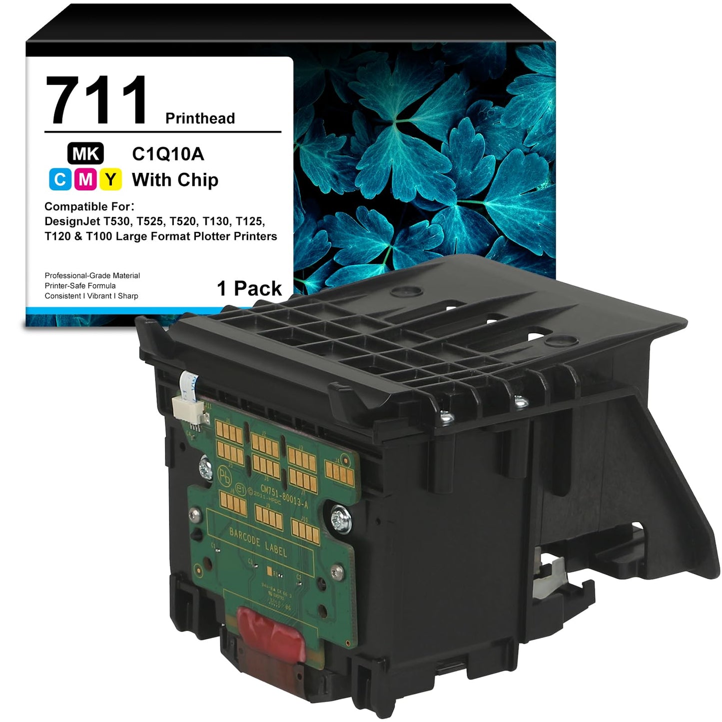 711 DesignJet Printhead High Yield Replacement Kit (C1Q10A) for HP DesignJet T530, T525, T520, T130, T125, T120 & T100 Large Format Plotter Printers (with Chip) Print Head