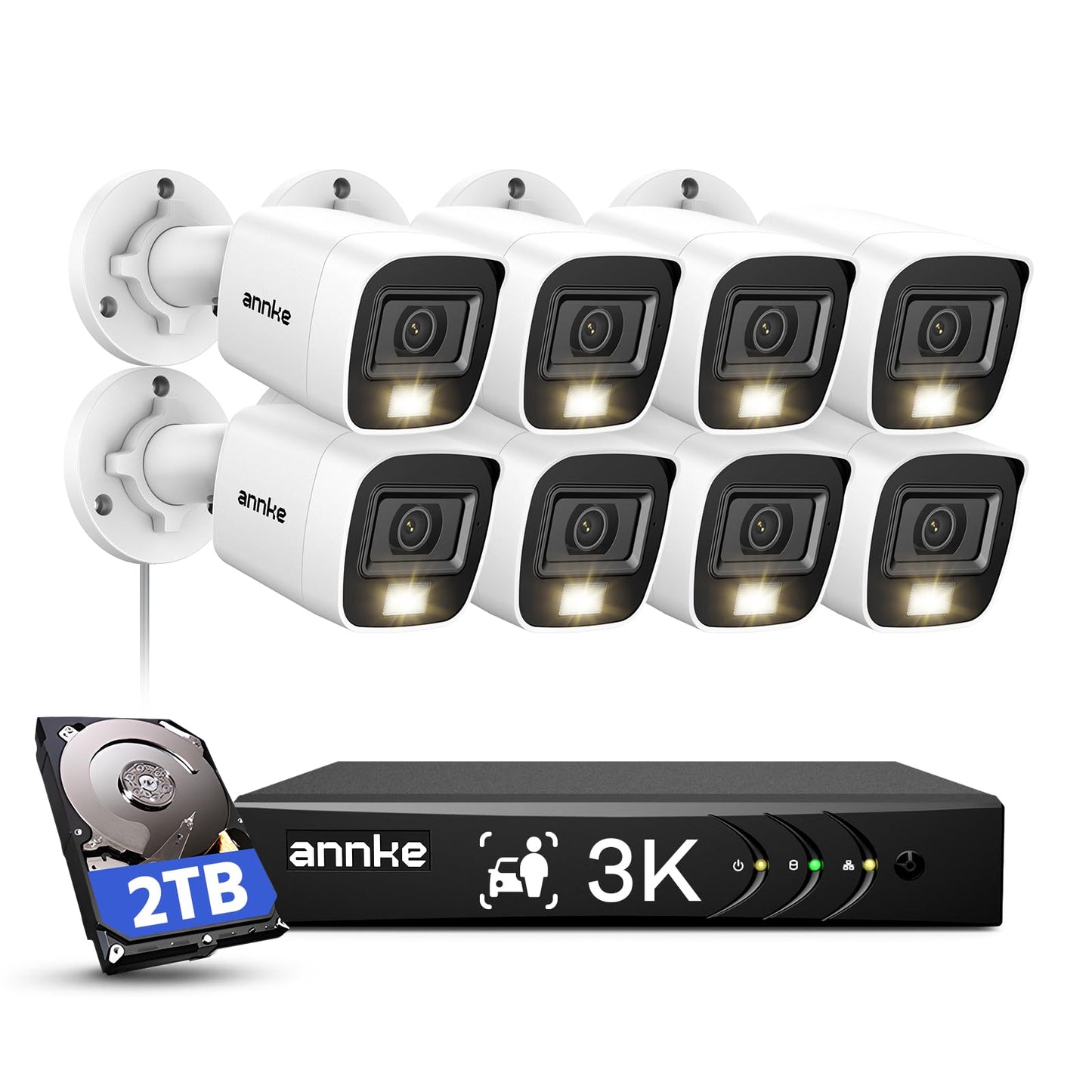 ANNKE 8CH 3K Security Camera System with Smart Dual Light, 8 Channel Surveillance AI DVR with Human/Vehicle Detection, 8x 5MP (2960 * 1665) CCTV Analog Cams with Mic, IP67, Color Night Vision, 2TB HDD