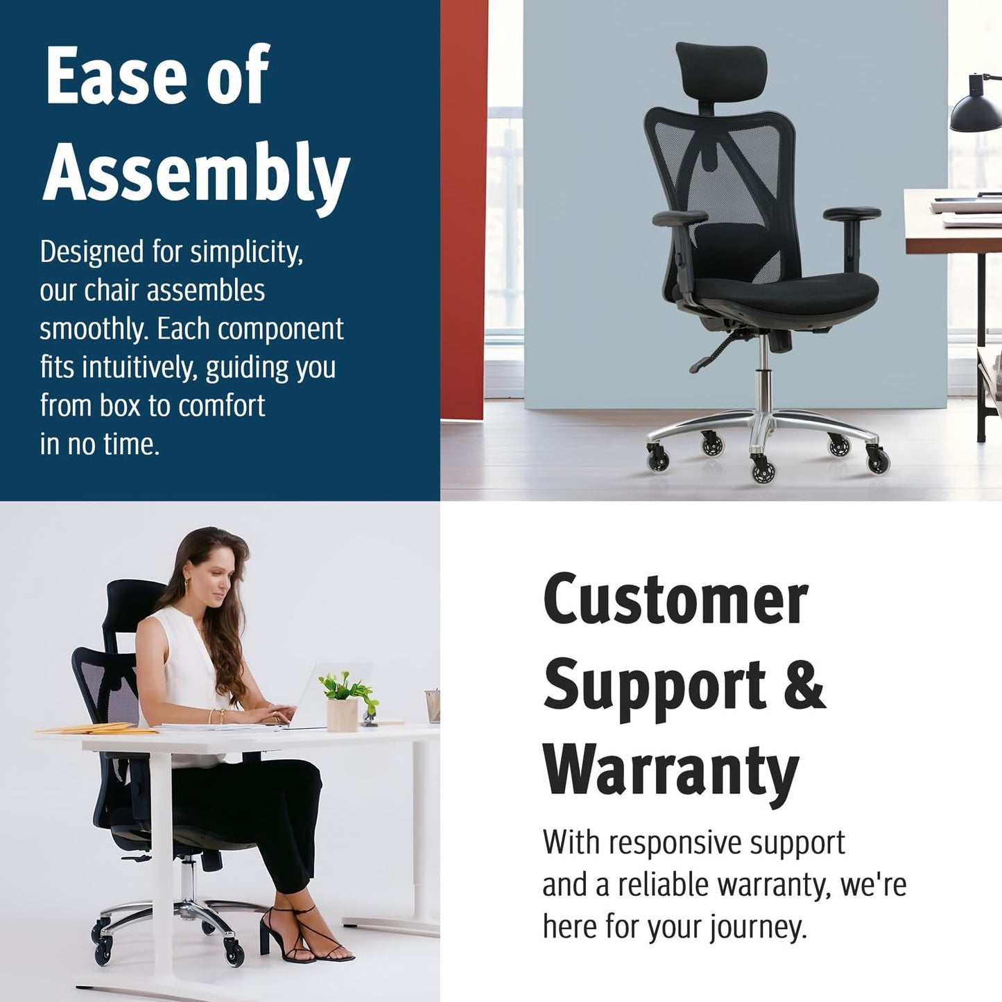 Duramont Ergonomic Office Chair | Adjustable Desk Chair with Lumbar Support and Rollerblade Wheels | High Back Chair with Breathable Mesh | Thick Seat Cushion