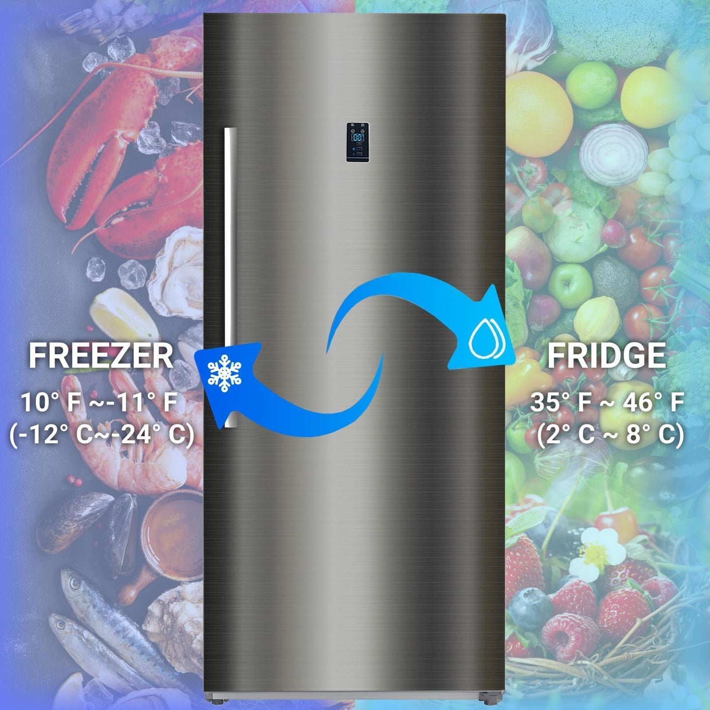 21 cu.ft Upright Freezer, Freezer Upright Frost Free Upright Freezers with LED Display,Stainless Steel Convertible Refrigerator Freezer for Garage,Kitchen Use
