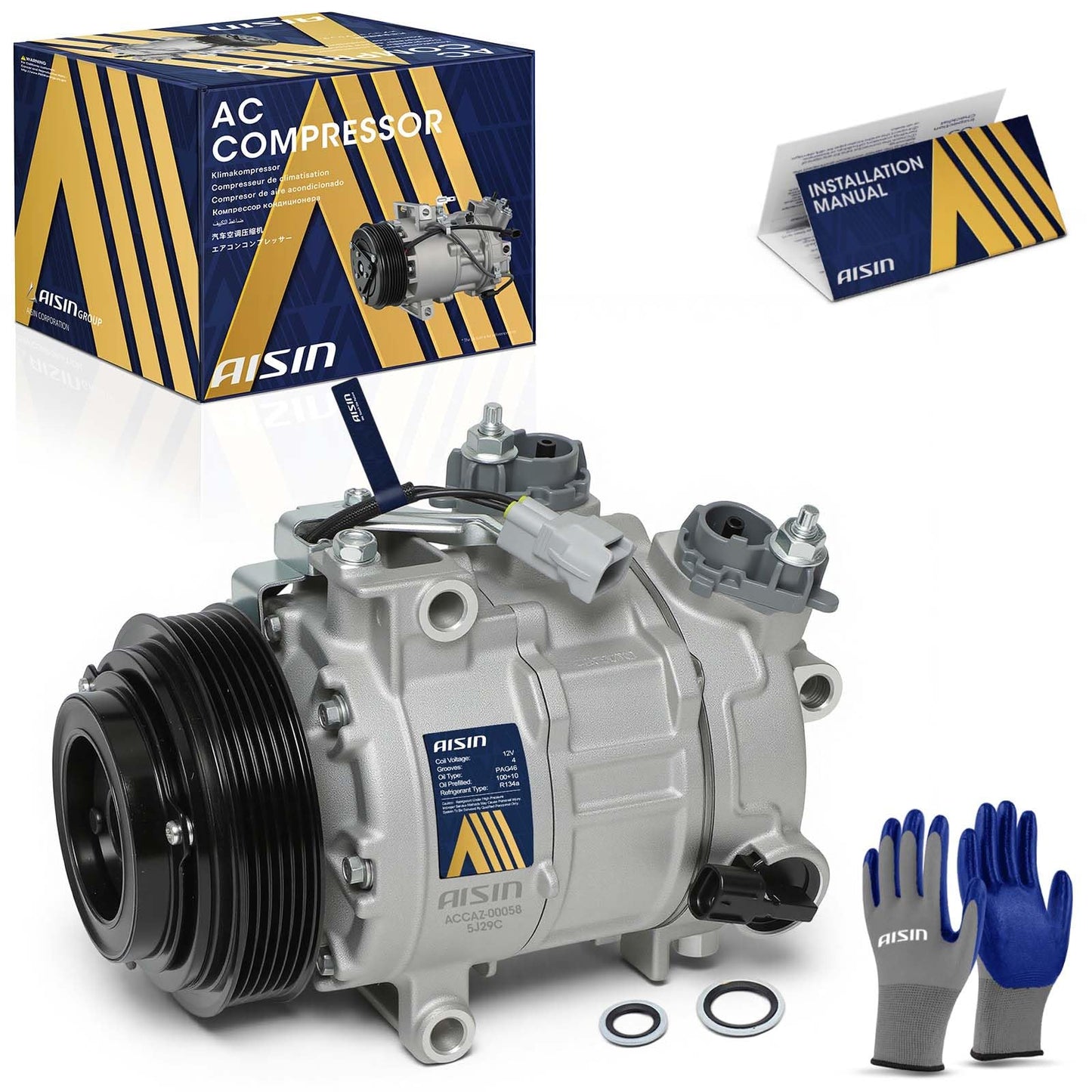 AISIN AFTERMARKET ACCAZ-00058 Air Conditioner AC Compressor - Compatible with Ram 1500 2014-2018 5.7L, 1500 Classic 2019-2022 5.7L - with 6-Pulley Groove, with Clutch