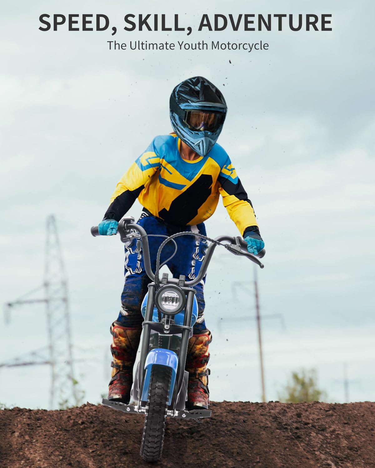 Electric Dirt Bike for Kids 24V, 150lb Max Weight & 15mph, Chain Driven Motor w/12'' Air Filled Tires, Handbrake & Shock Absorbers, LED Lights, Power Display Ride On Toy for Boys & Girls