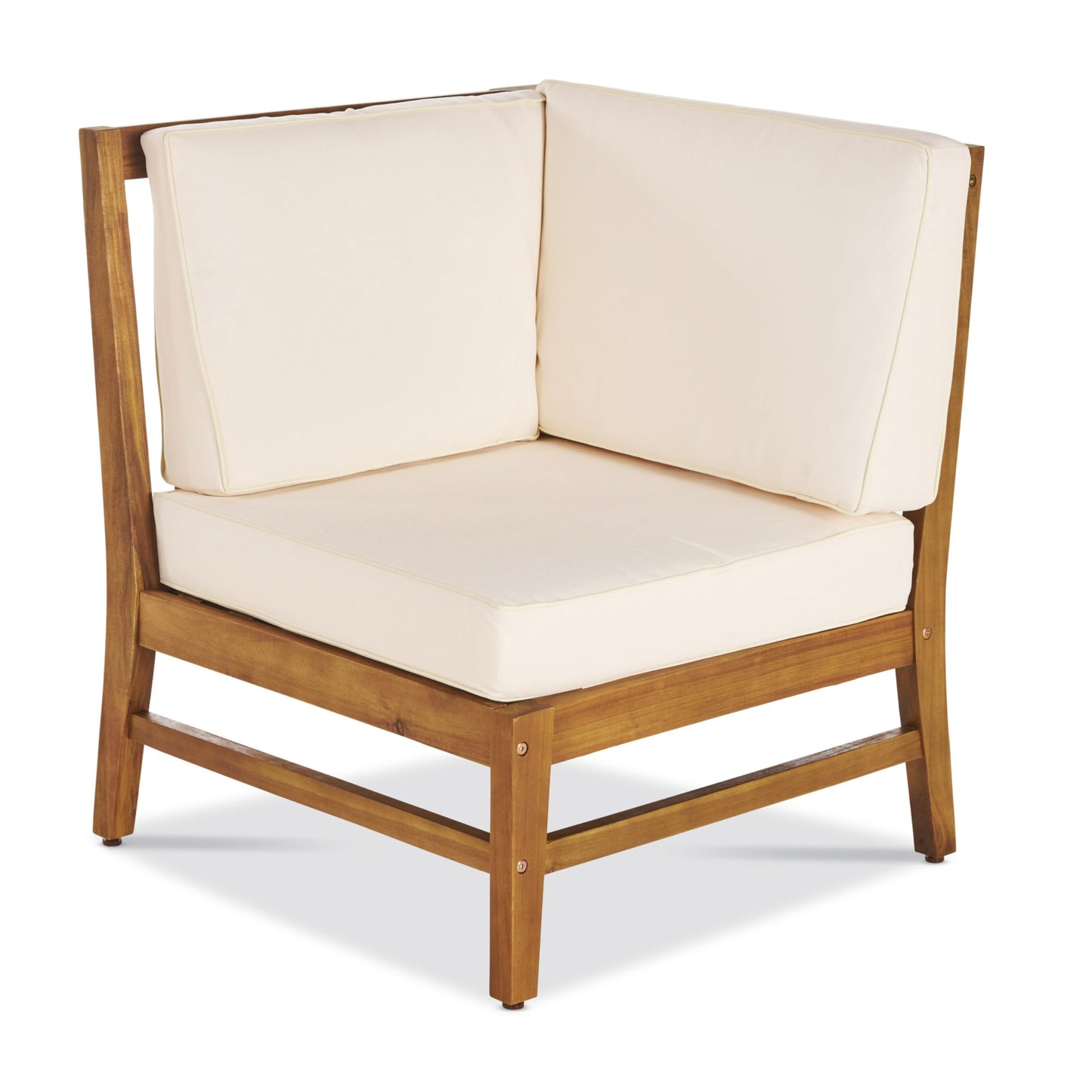 Christopher Knight Home Illona Outdoor 5 Seater V-Shaped Acacia Wood Sofa Set with Square Fire Table and Tank, 23.75 "W x 28 "D x 32.75 "H, Teak + Cream + Light Gray
