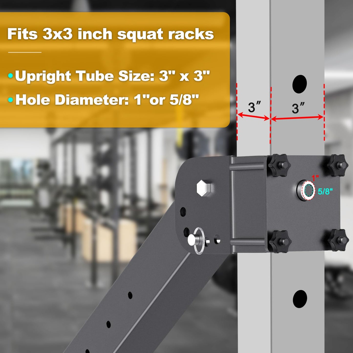 Kipika Power Rack Jammer Arms - Adjustable Height & Angle Lever Arm System for 3x3 Power Cages with 5/8" or 1" Holes - Fits 2-Inch Olympic Plates - 1 Pair (for 3" x 3" Racks with 5/8" or 1" Holes)