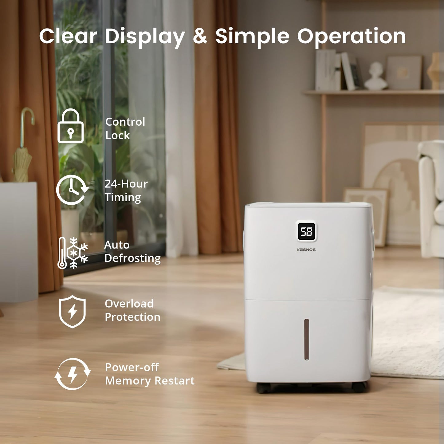 Kesnos 150 Pints Dehumidifier for Basement, Commercial and Industrial Large Room, 2.11 Gal Water Tank with Drain Hose, Ideal for Whole Home up to 7,500 Sq. Ft., Front LED Display, Timer